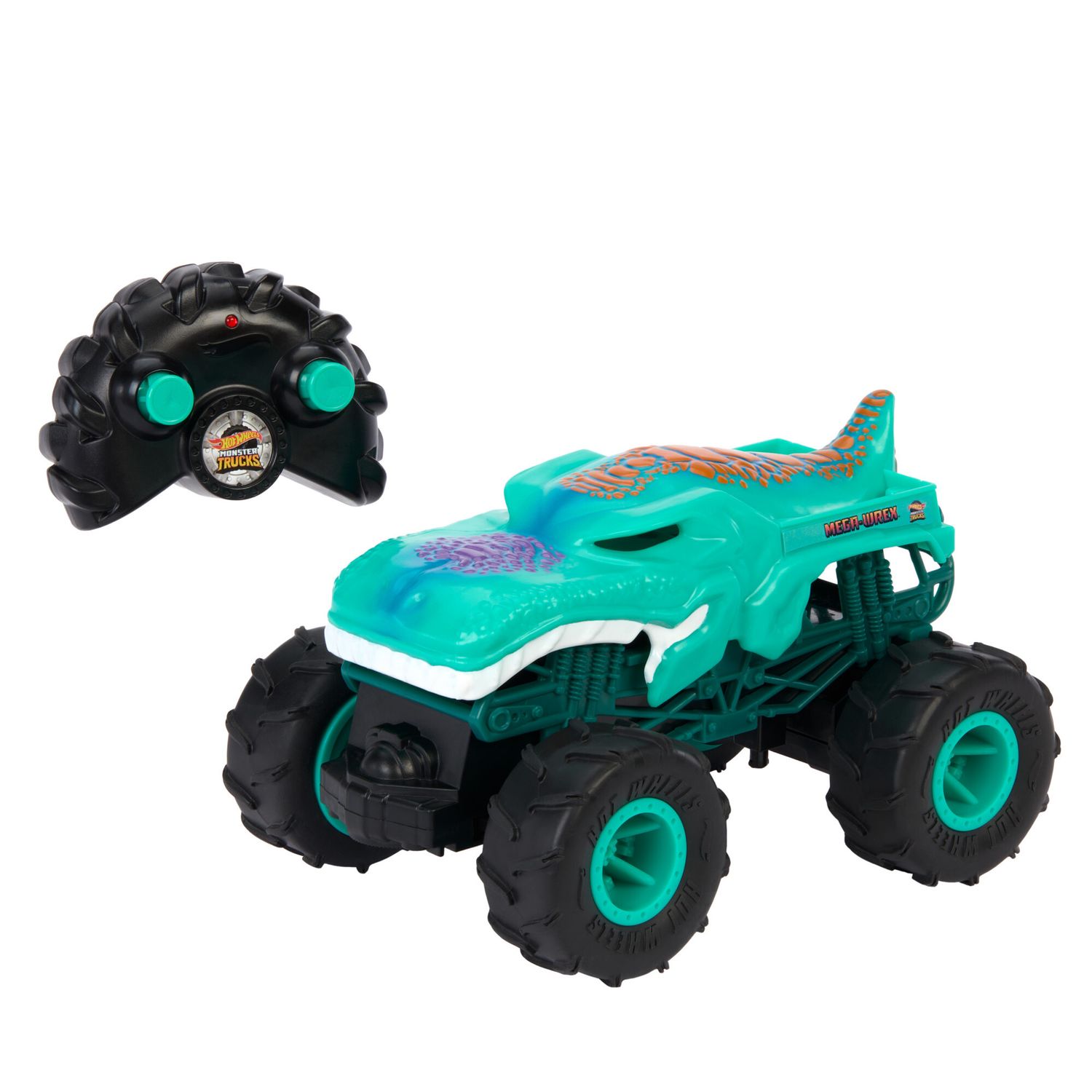 Hot wheels monster trucks - rhinomite r/c, camion radiocomandato in scala 1:64, pneumatici grip action inclusi - Hot Wheels