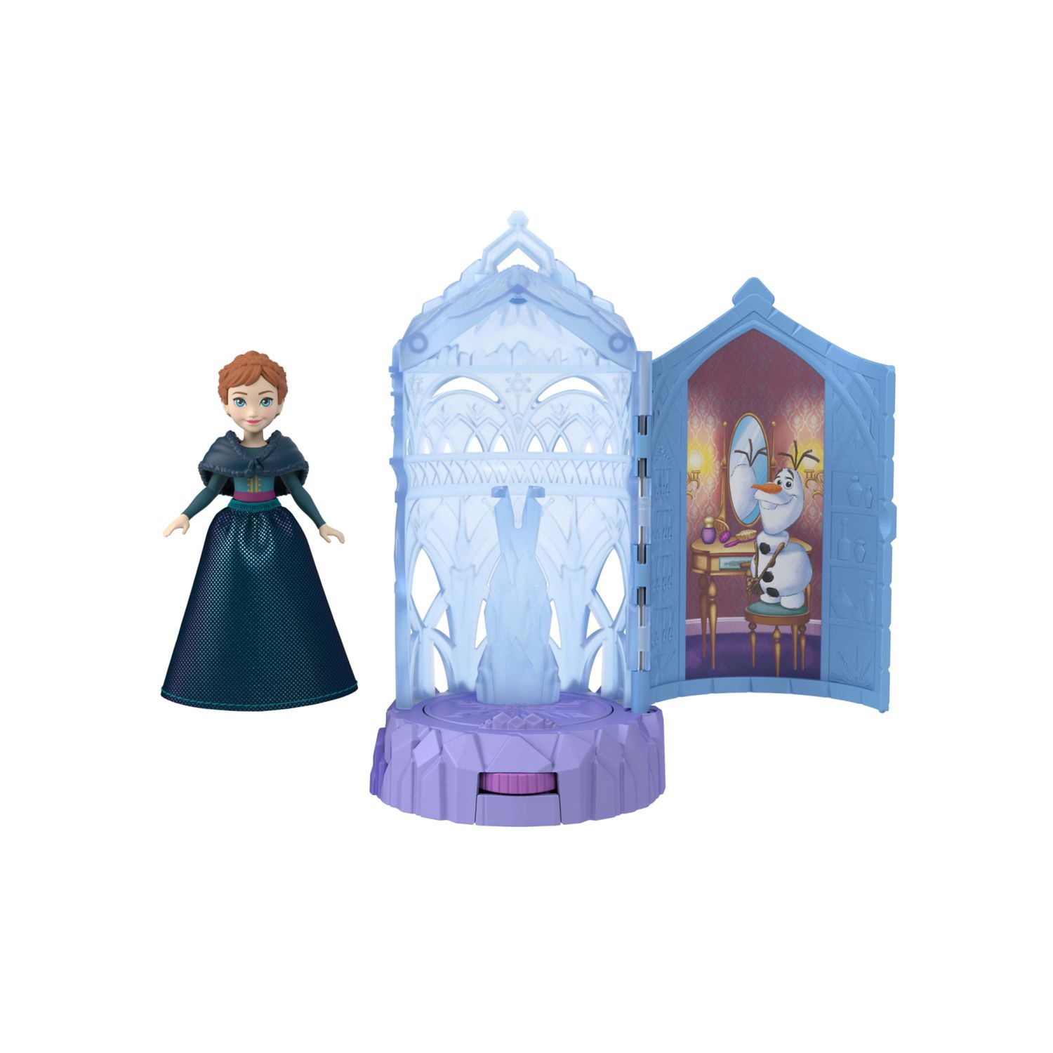 Mattel disney frozen - castello di ghiaccio, mini playset ispirato al film con bambola e sorpresa rotante incluse - Frozen