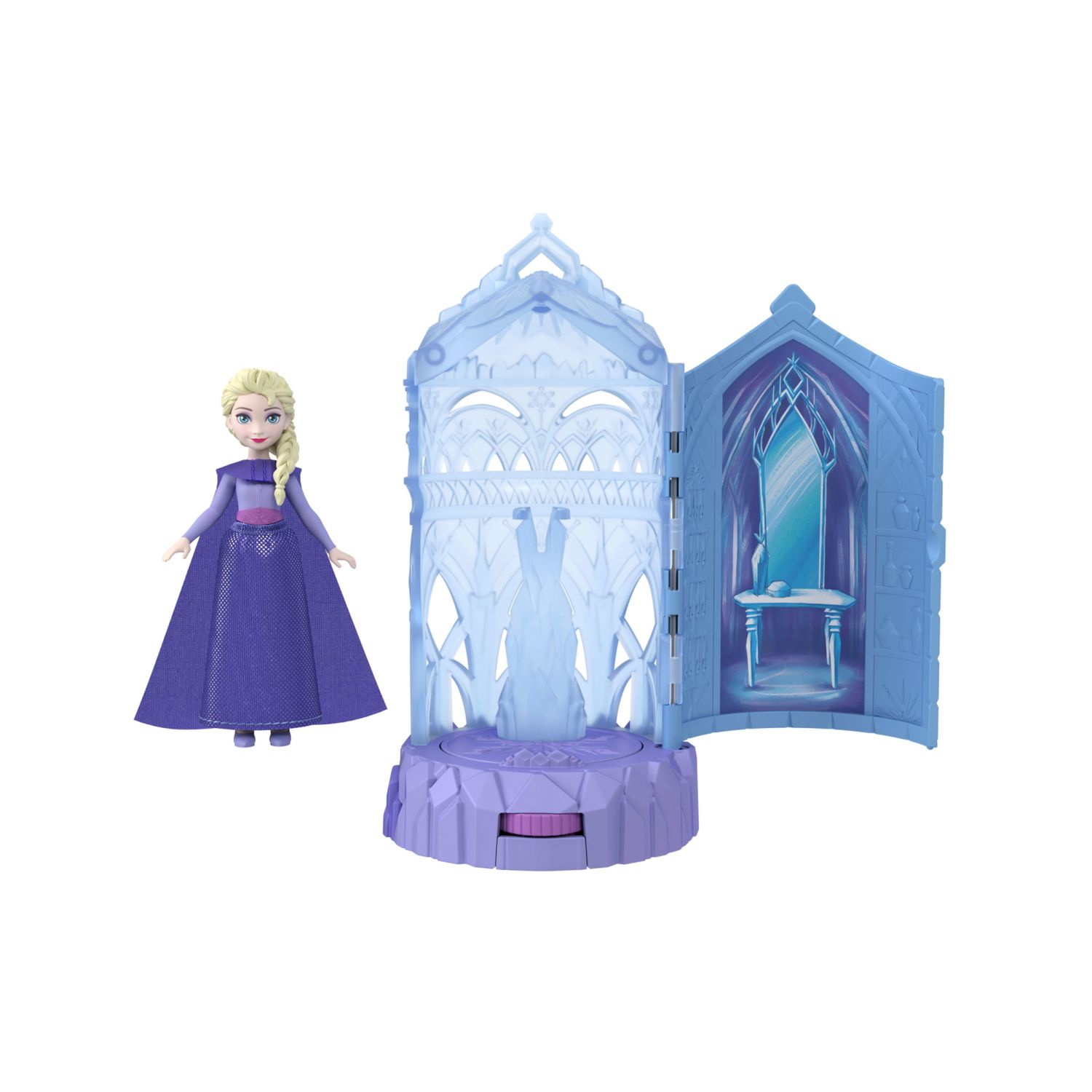 Mattel disney frozen - castello di ghiaccio, mini playset ispirato al film con bambola e sorpresa rotante incluse - Frozen