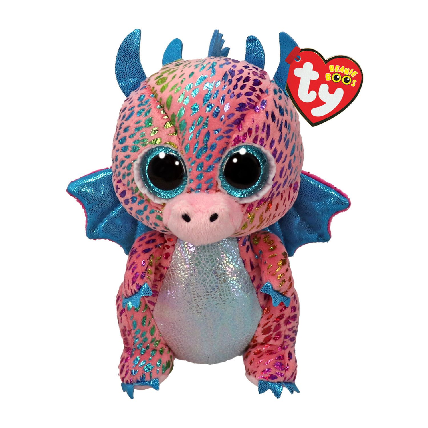 Ty beanie boos - flint il draghetto rosa con occhioni azzurri glitter, il peluche con gli occhi grandi scintillanti, 15 cm, t37346 - TY