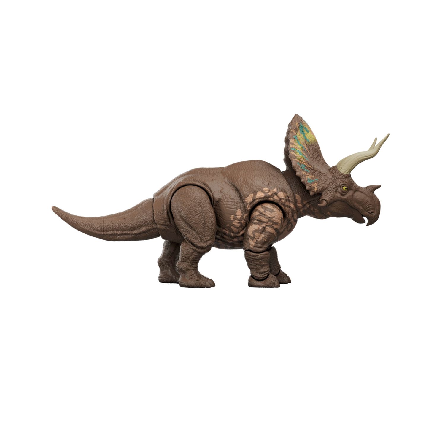 Mattel jurassic world - eotriceratopo gigantic thrashers jw - dinosauro grande con 2 attacchi da coda - Jurassic World