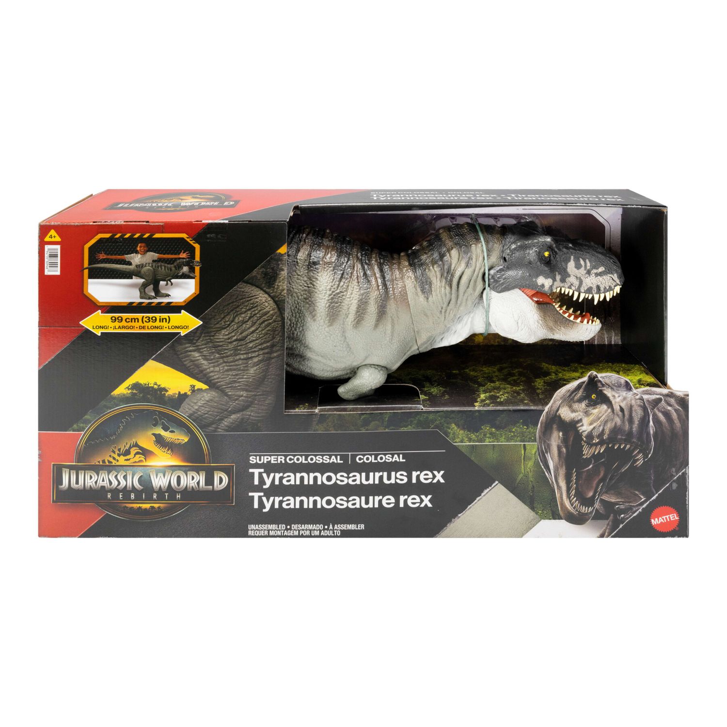 Mattel jurassic world la rinascita - t-rex super colossale, enorme dinosauro snodato con due mosse d'attacco - Jurassic World