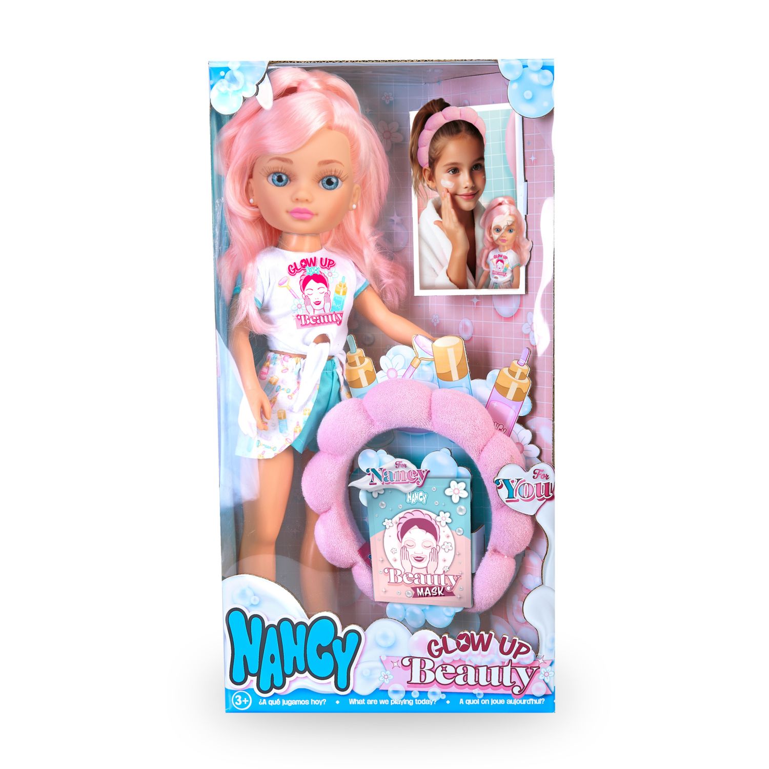 Nancy glow up beauty pack, bambola 42 cm con accessori - NANCY