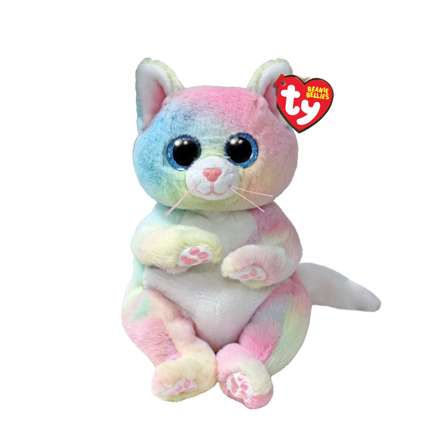 Jenny il gattino multicolore con gli occhioni azzurri glitter, gli animaletti di peluche con il pancino morbido originali ty - 20 cm - t41291 - TY