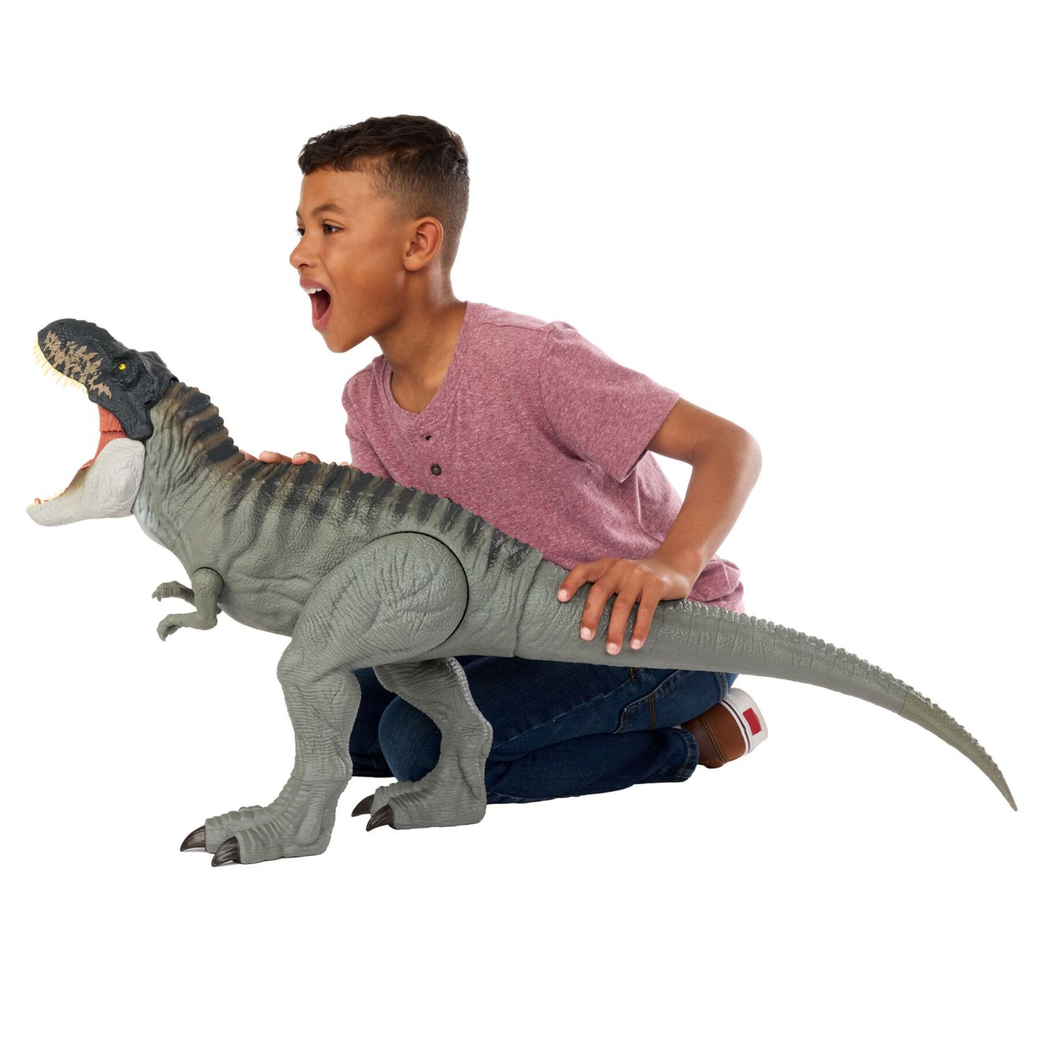 Mattel jurassic world la rinascita - t-rex super colossale, enorme dinosauro snodato con due mosse d'attacco - Jurassic World