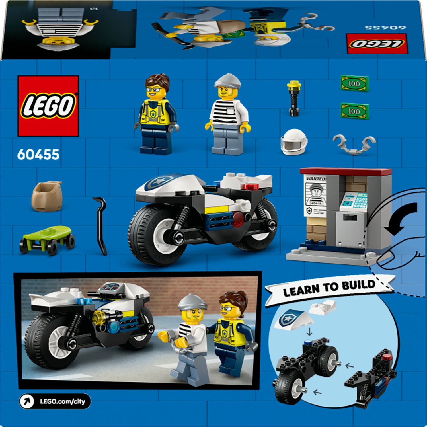 Lego city 60455 inseguimento moto polizia: motocicletta, 2 minifigure 4+ - LEGO CITY, Lego