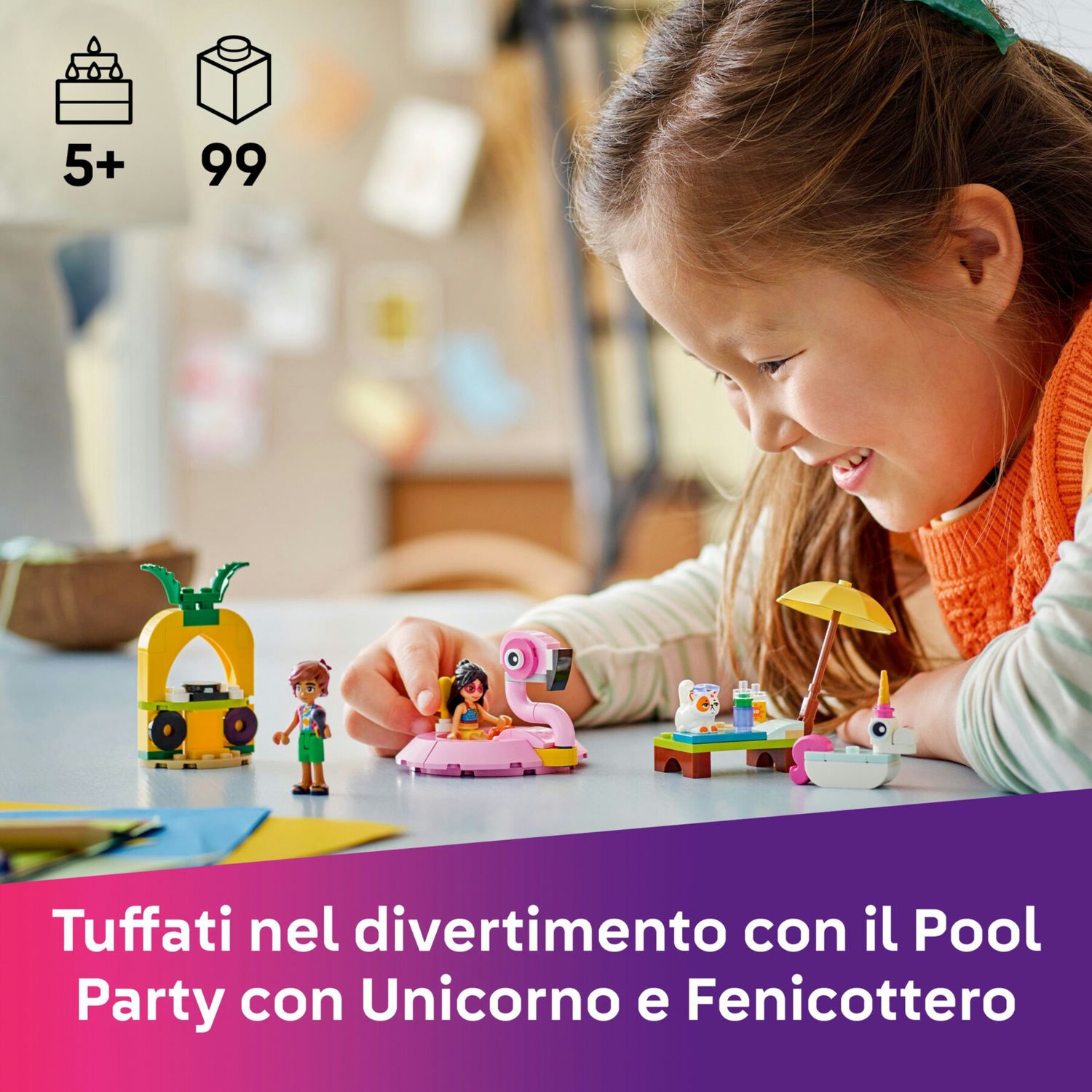 Lego friends 42658 pool party unicorno: 2 mini bamboline, gatto 5+ - LEGO FRIENDS, Lego