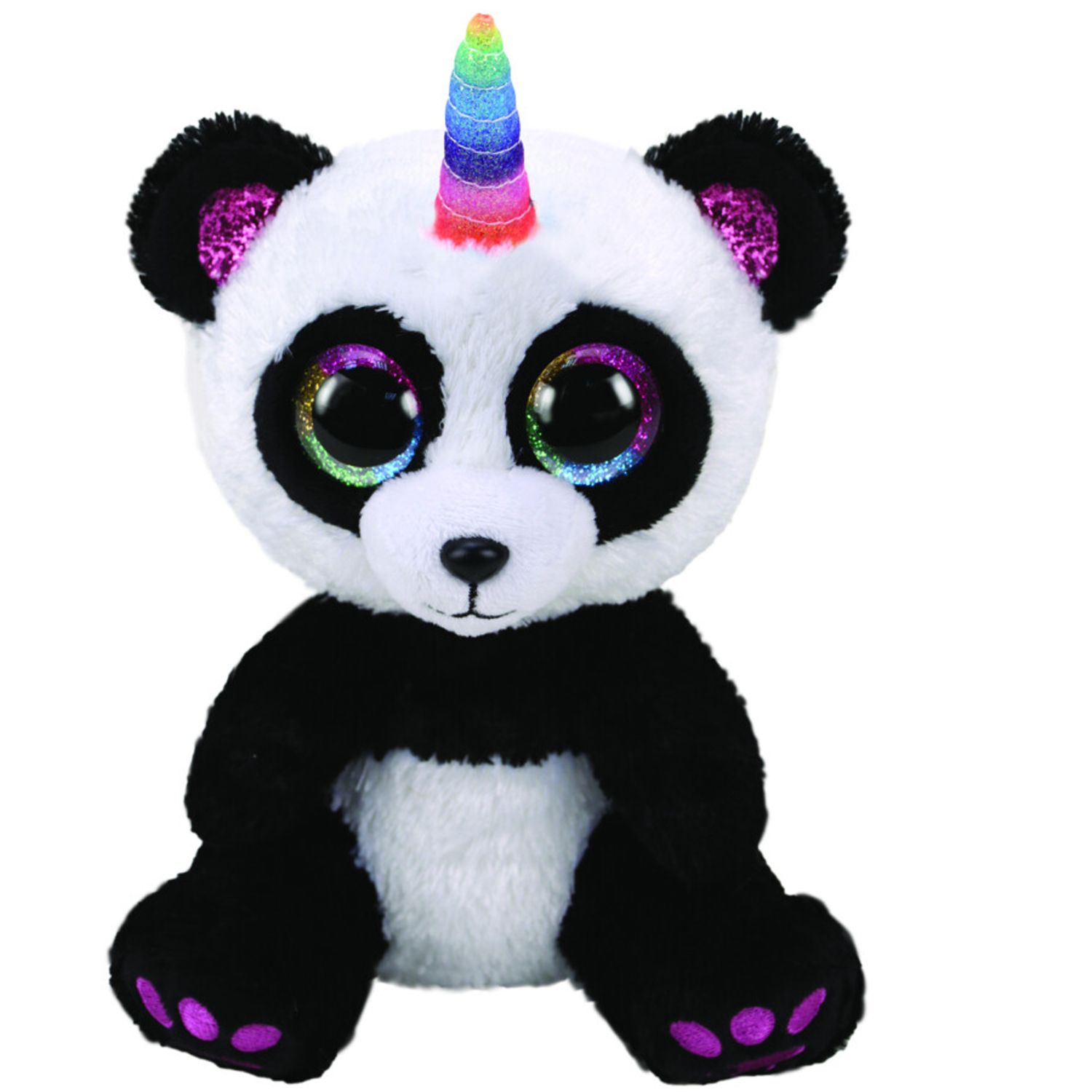 Ty beanie boos - paris il panda con occhi arcobaleno grandi e glitter, il peluche con gli occhi grandi scintillanti - 15 cm - t36307 - TY