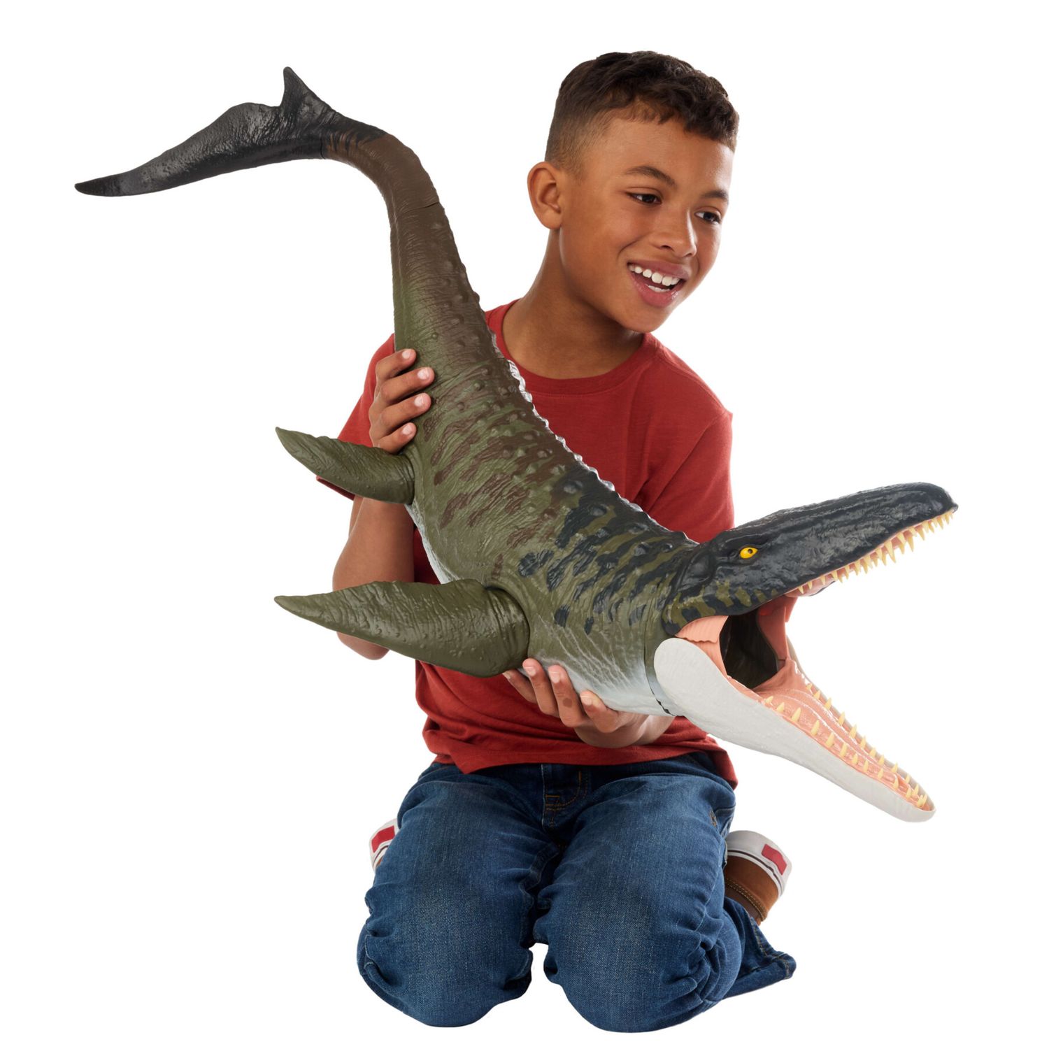 Mattel jurassic world la rinascita - mosasauro super colossale, enorme dinosauro snodato con due mosse d'attacco - Jurassic World