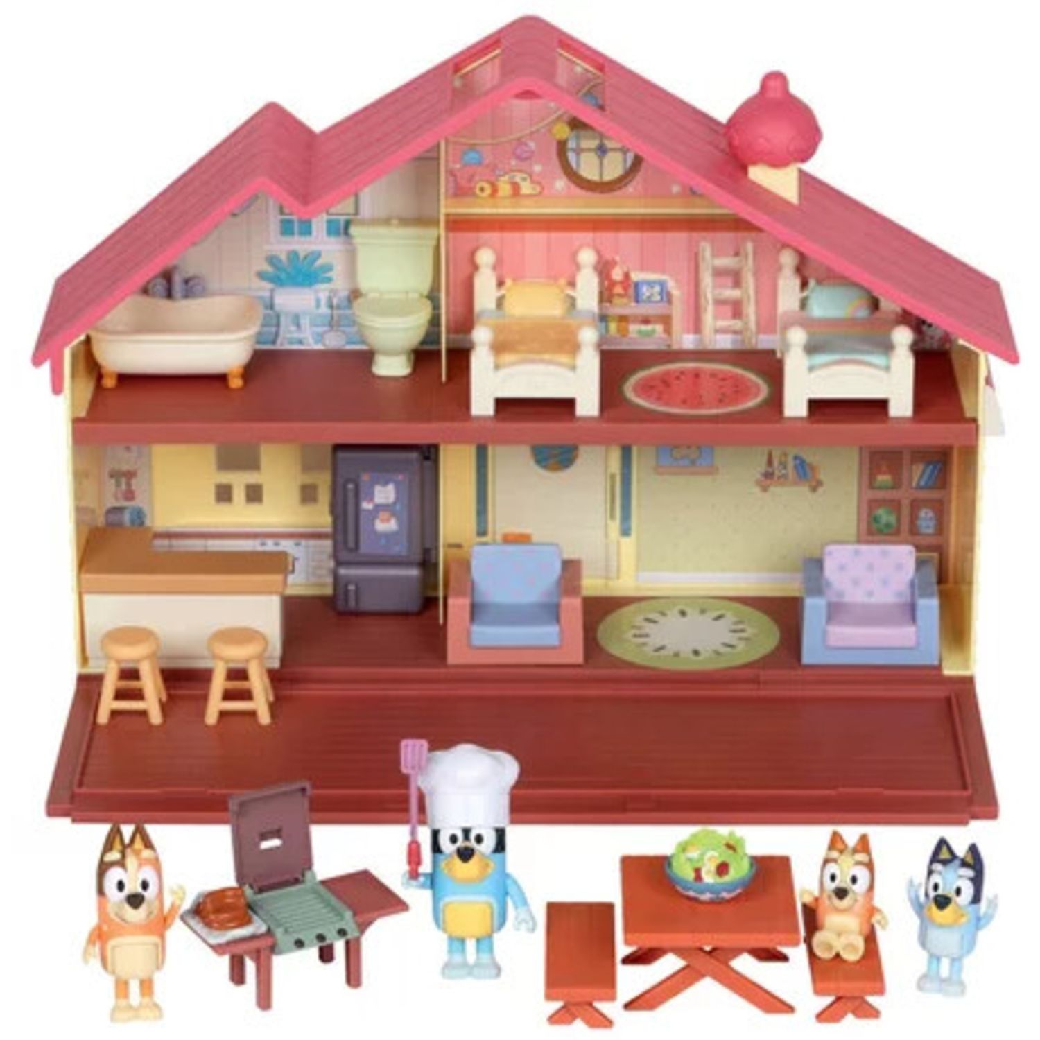 Bluey casa giocattolo con famiglia completa e accessori picnic - include 4 personaggi - BLUEY