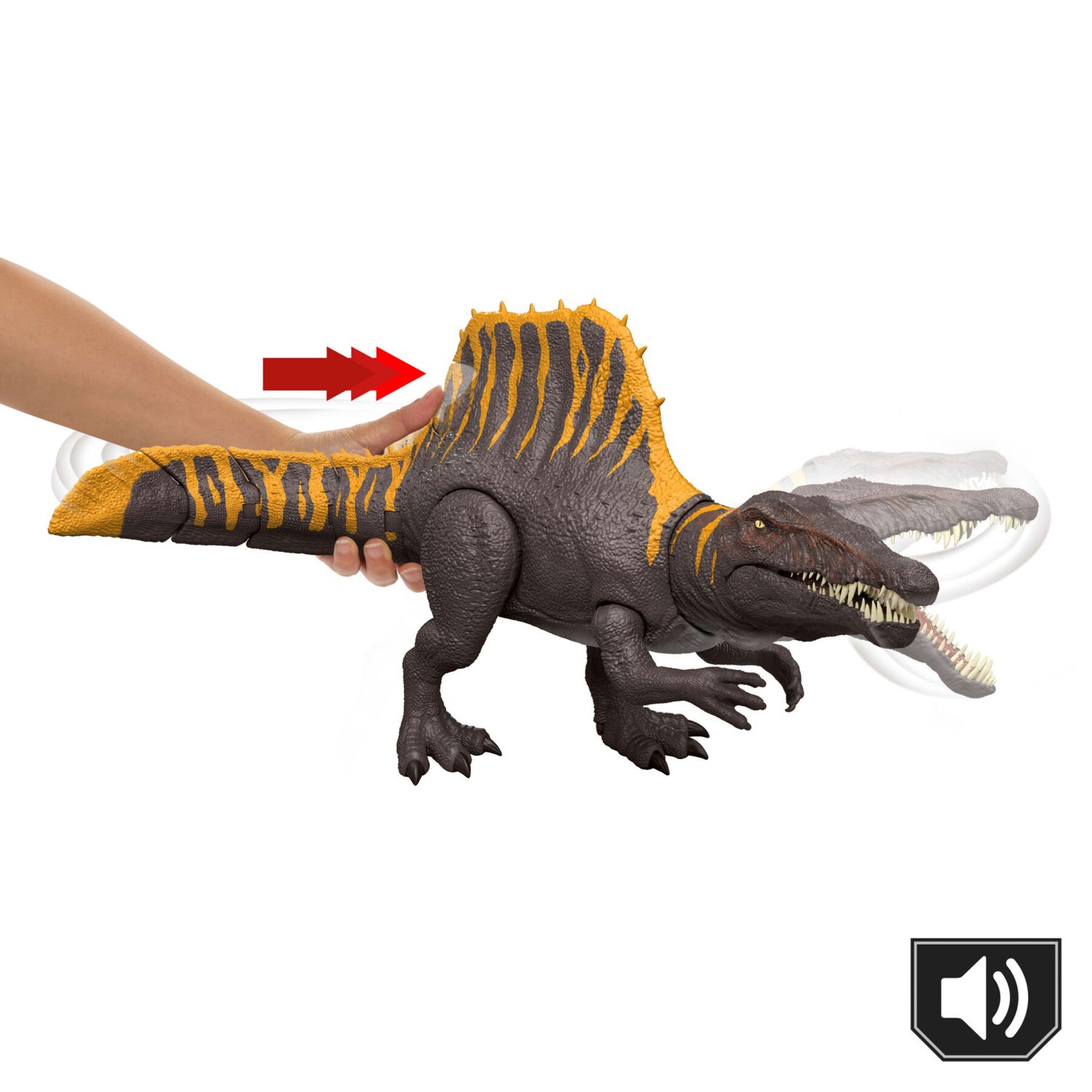 Mattel jurassic world la rinascita - spinosauro coda letale, dinosauro snodato con due mosse d'attacco e ruggito sonoro - Jurassic World