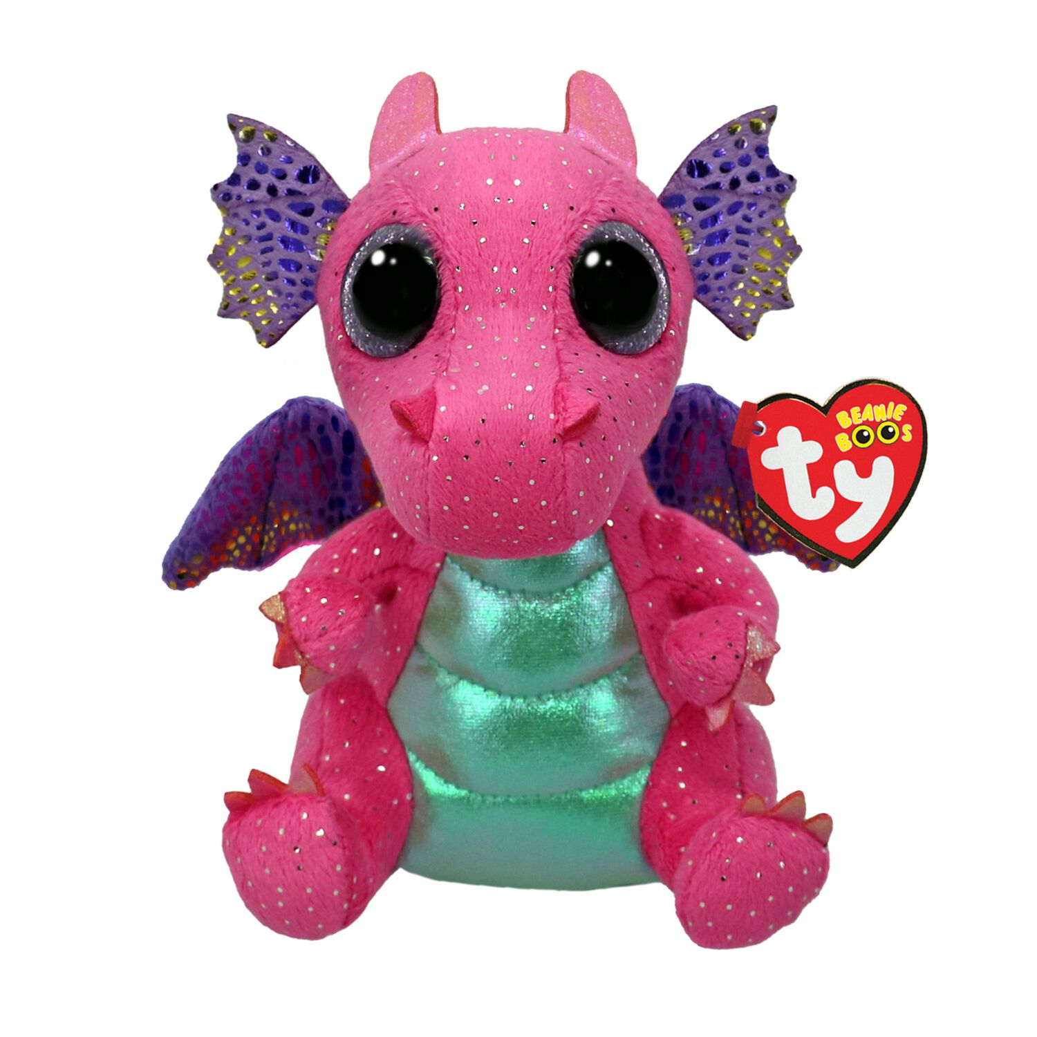Ty beanie boos - spitfire il draghetto rosa con occhi lilla grandi e glitter, il peluche con gli occhi grandi scintillanti - 15 cm - t37361 - TY