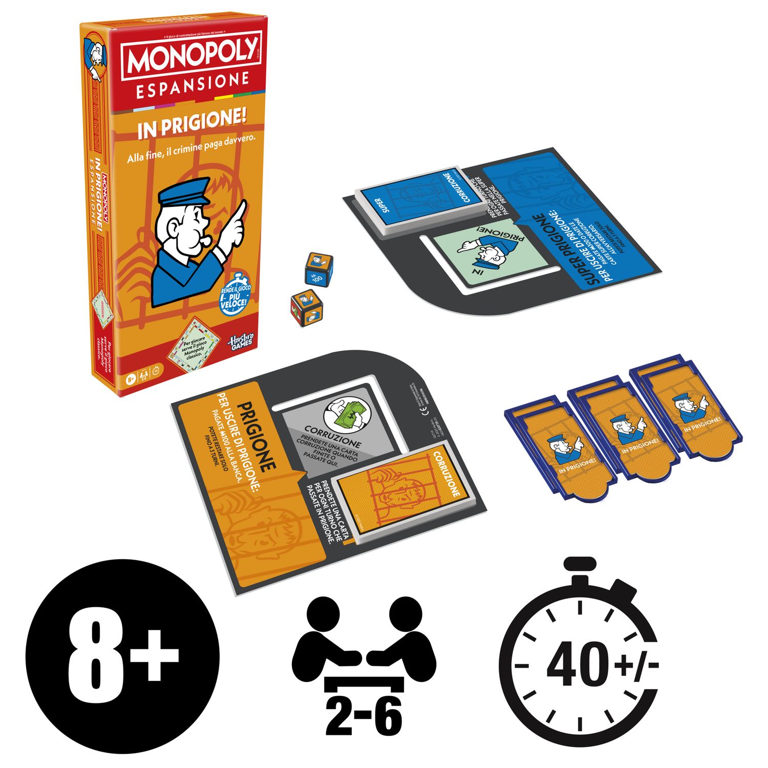 Monopoly, espansione in prigione - rendi le partite classiche a monopoly ancora più divertenti e veloci -  dagli 8 anni in su - 2-6 giocatori - 40 min - MONOPOLY