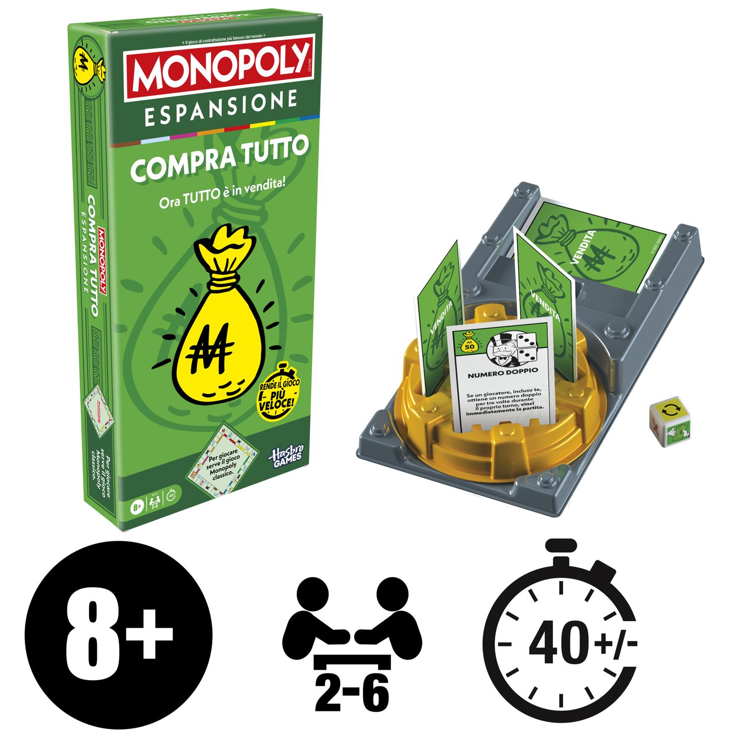 Monopoly, espansione compra tutto -rendi le partite classiche a monopoly ancora più divertenti e veloci - dagli 8 anni in su -2-6 giocatori -| 40 min - MONOPOLY