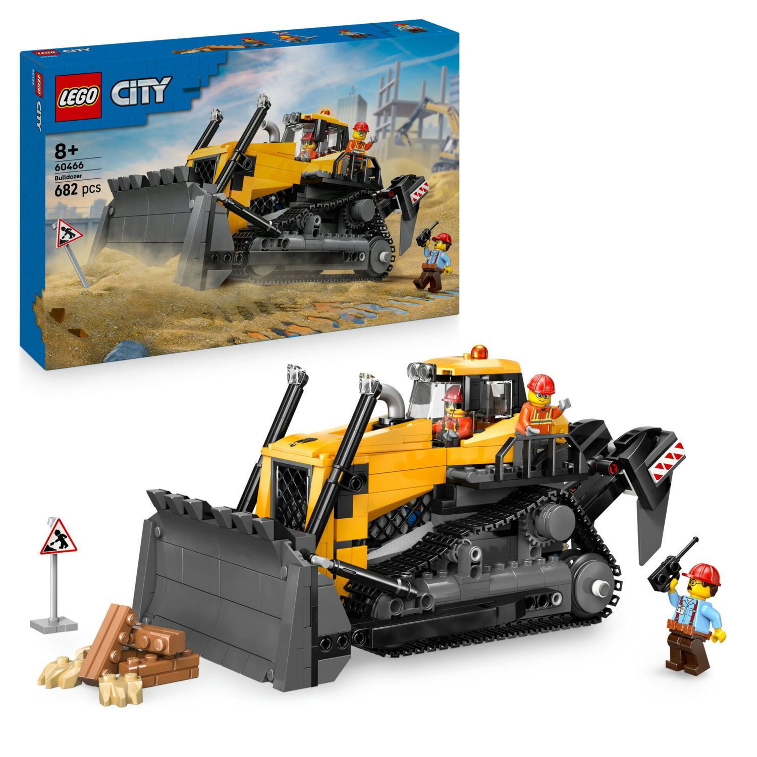 Lego city 60466 bulldozer giallo: veicolo cantiere, 3 minifigure 8+ - LEGO CITY, Lego