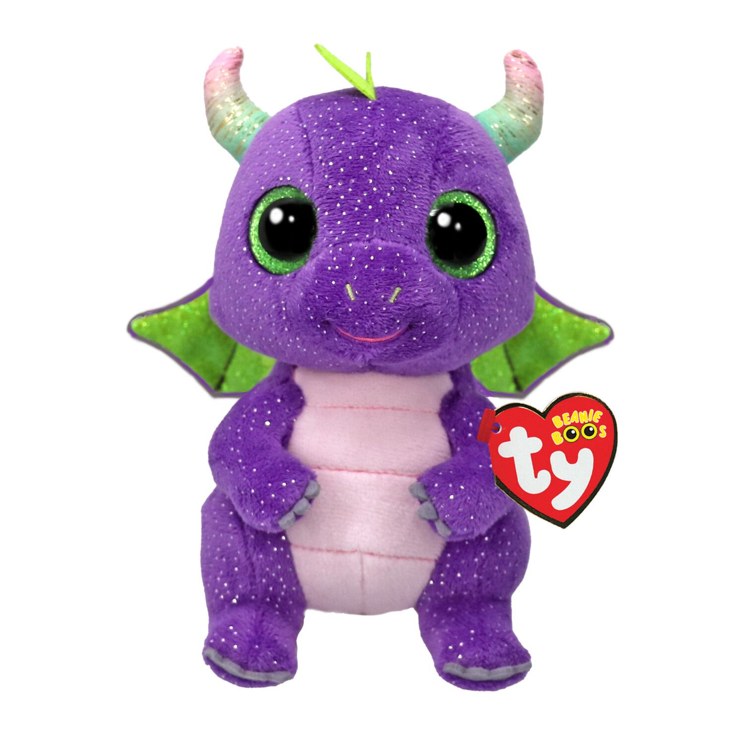 Ty beanie boos - daphne il draghetto viola con occhi verdi grandi e glitter, il peluche con gli occhi grandi scintillanti - 15 cm - t37362 - TY