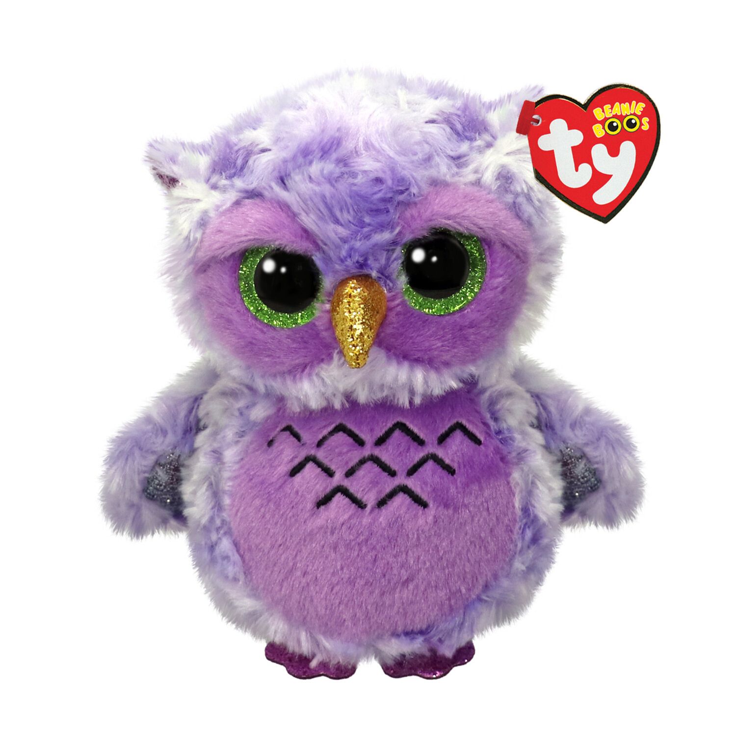 Ty beanie boos - owlivia la gufetta viola con occhi verdi grandi e glitter, il peluche con gli occhi grandi scintillanti - 15 cm - t37364 - TY