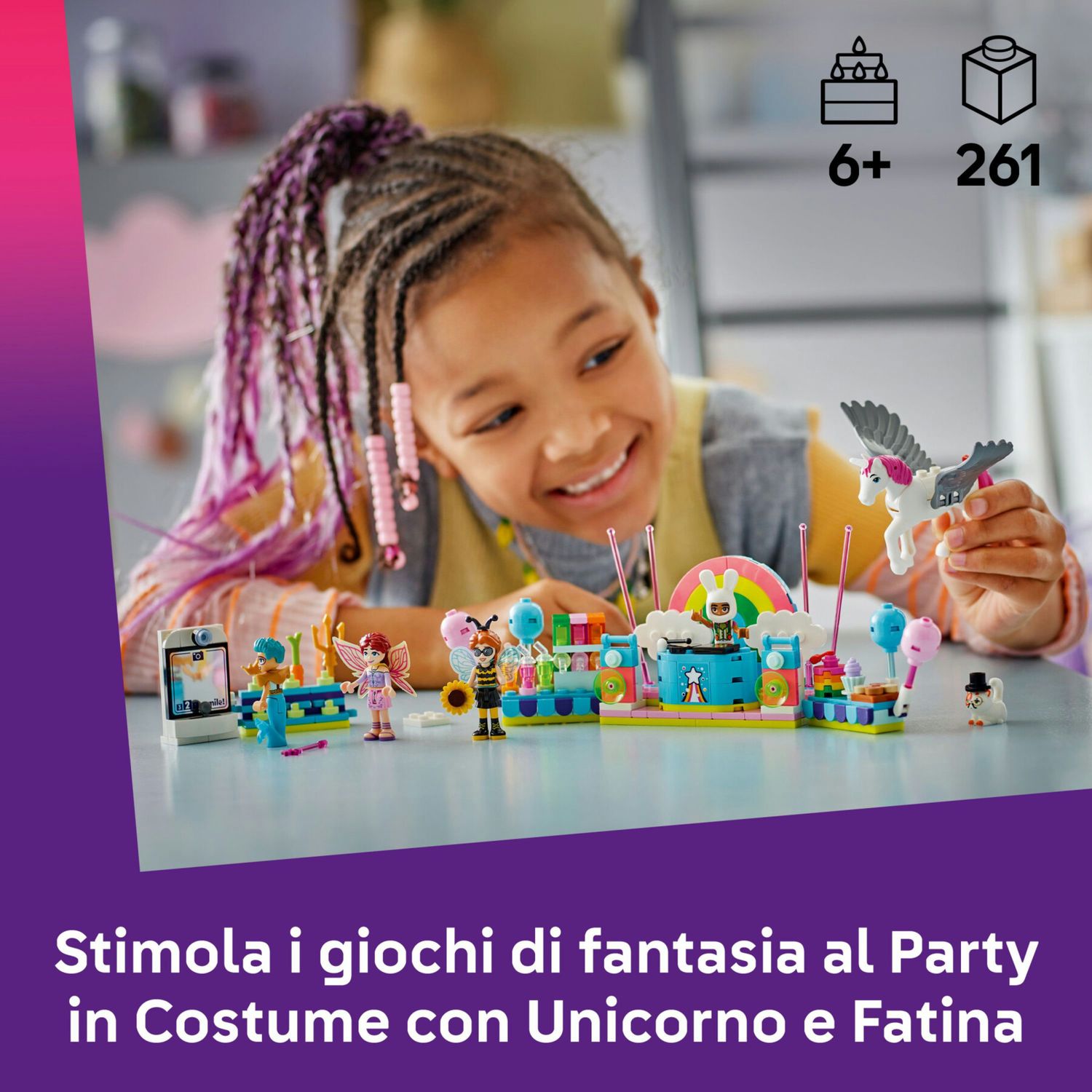 Lego friends 42661 party unicorno fatina: 4 mini bamboline, 2 animali 6+ - LEGO FRIENDS, Lego