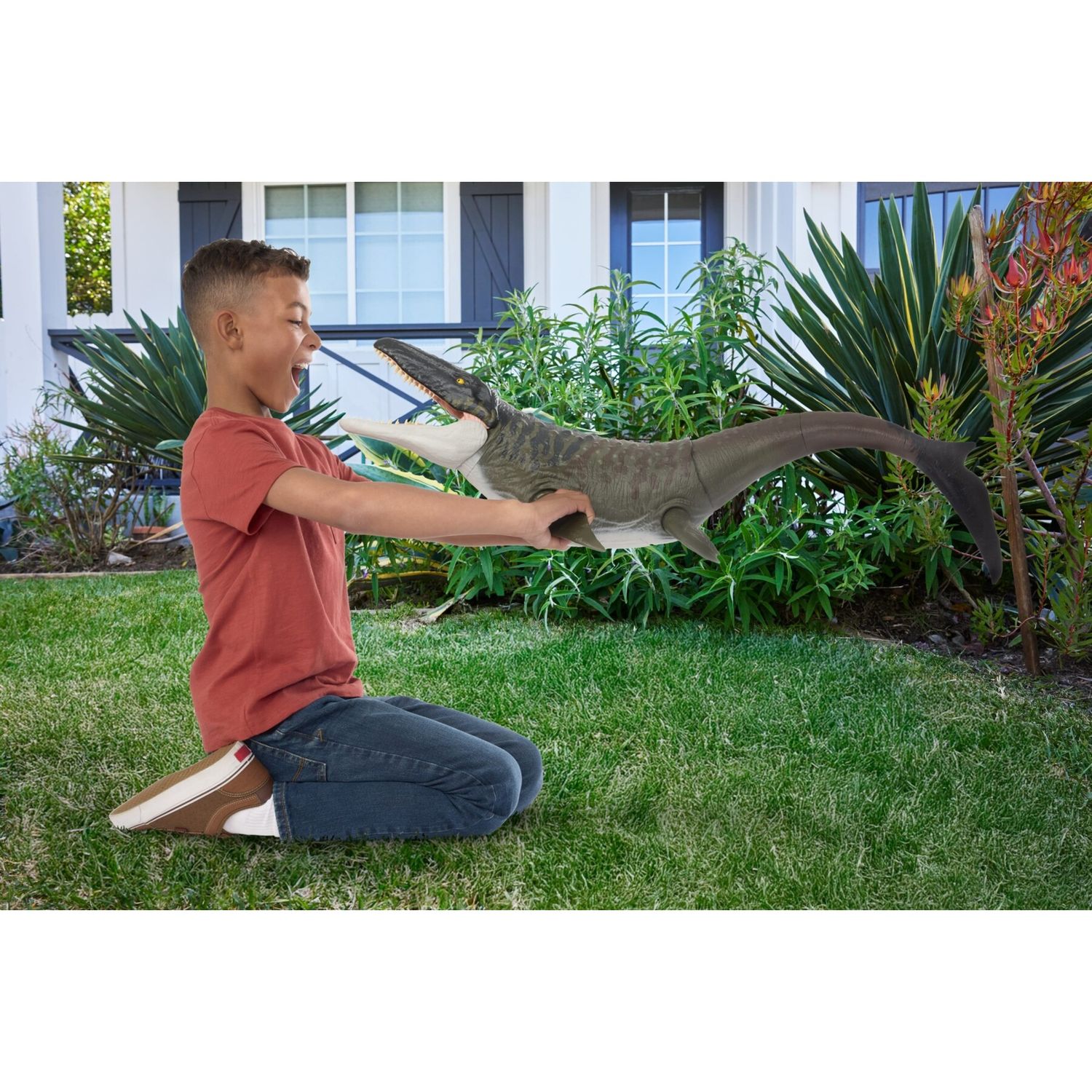 Mattel jurassic world la rinascita - mosasauro super colossale, enorme dinosauro snodato con due mosse d'attacco - Jurassic World