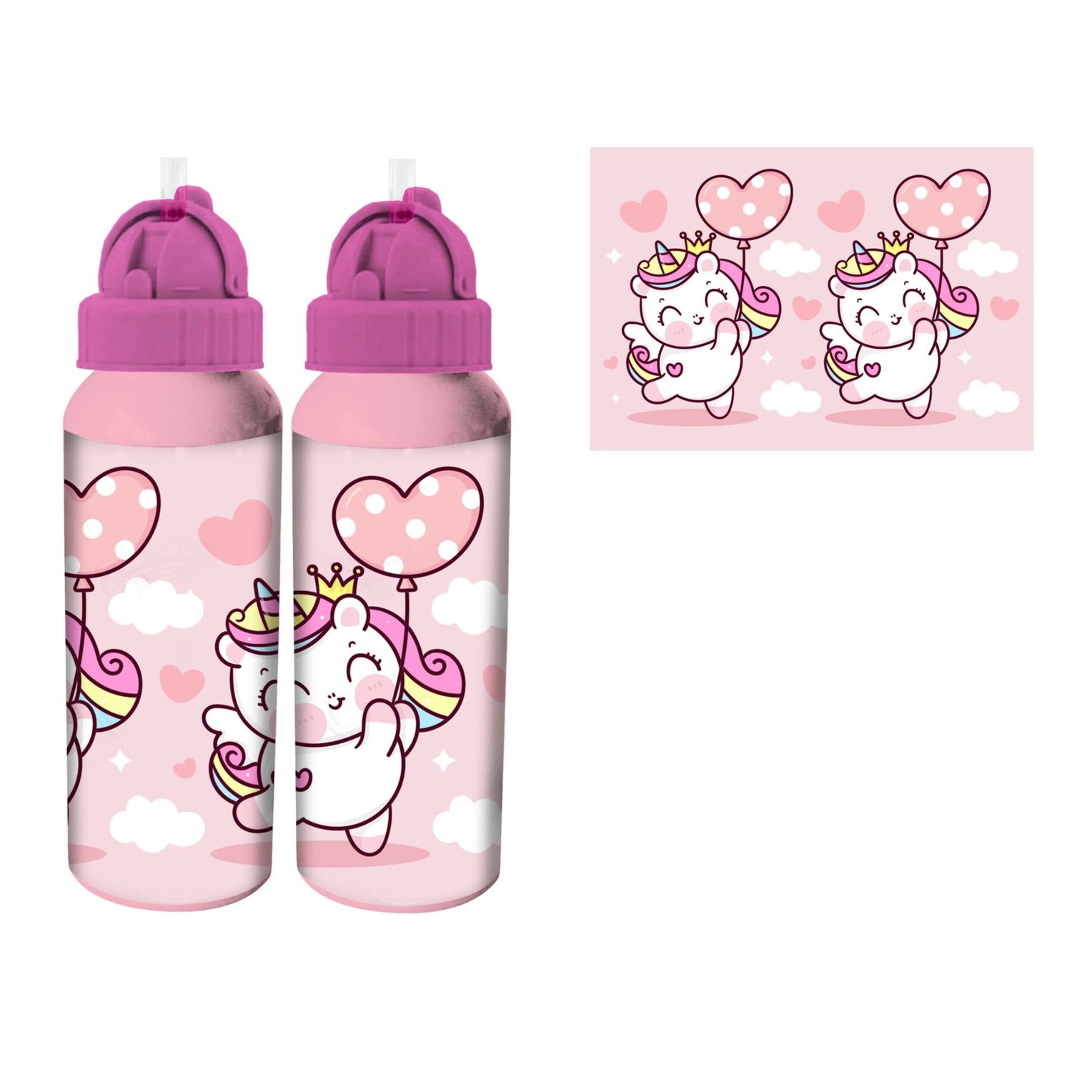 Borraccia alluminio 550 ml con beccuccio - unicorno assortitoa- modello sport - CORIEX