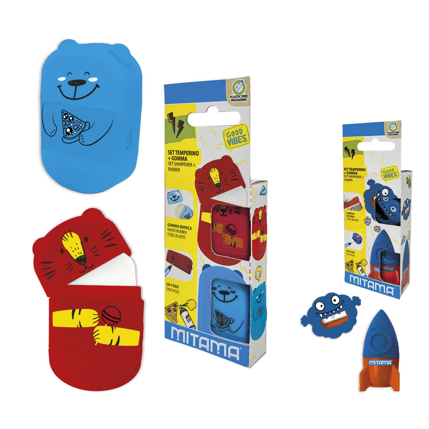 Set temperino e gomma monster good vibes boy mitama  pack in carta 2 pz. - MITAMA