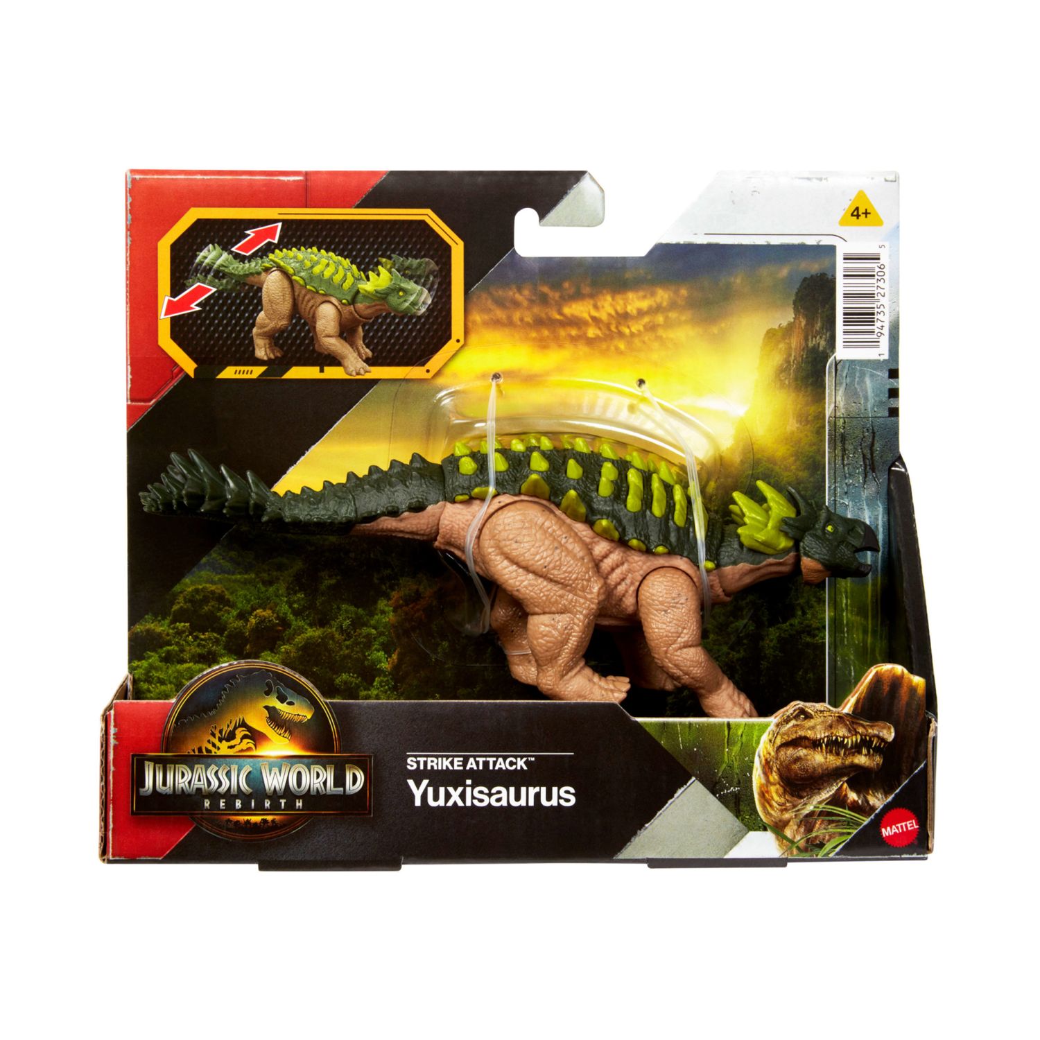 Mattel jurassic world la rinascita - yuxisaurus attacco fatale, dinoasuro snodato con azione a colpo singolo inclusa, design ispirato al film - Jurassic World