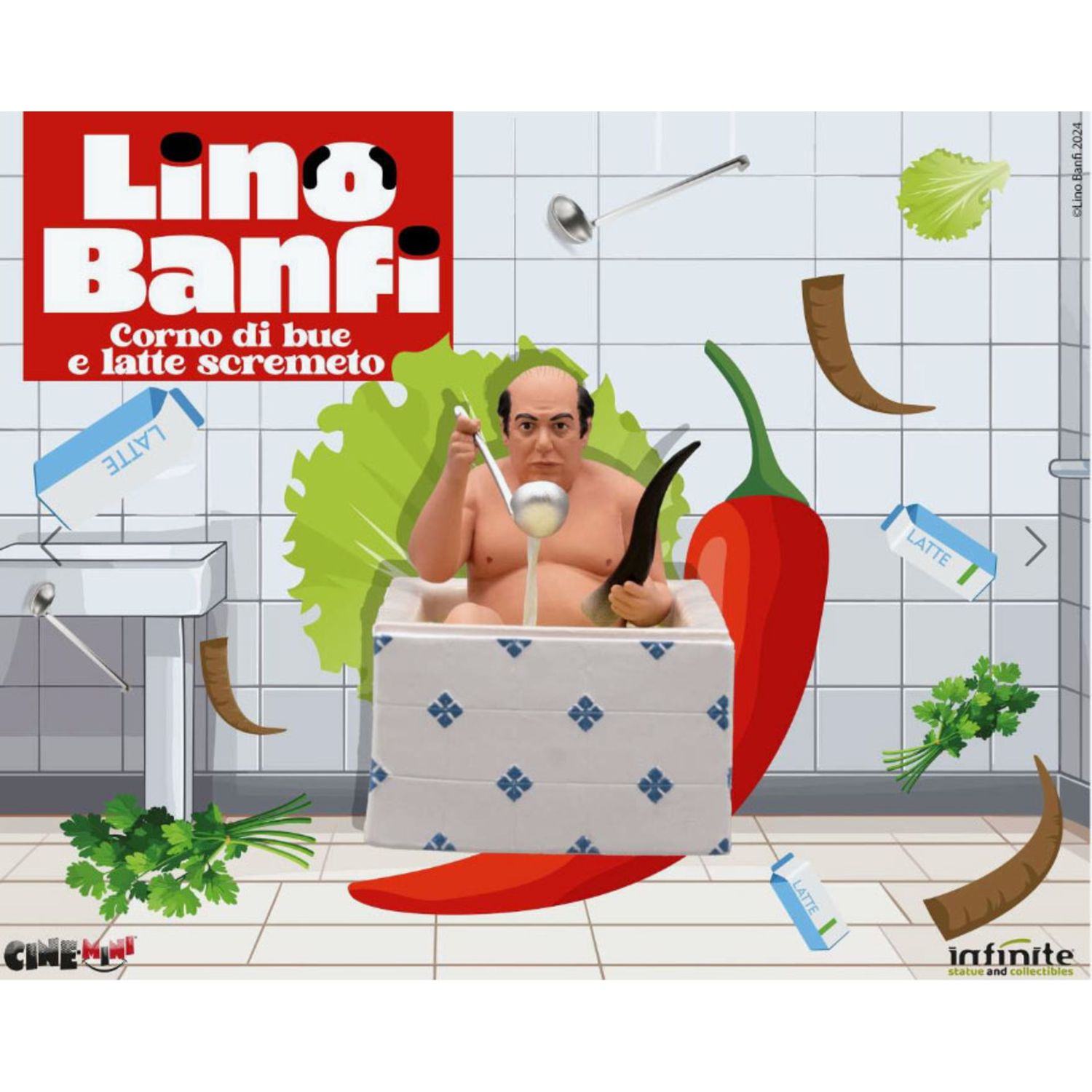 Lino banfi mini figure serie 1 latte scremeto - set 4 personaggi cult in pvc - DB LINE