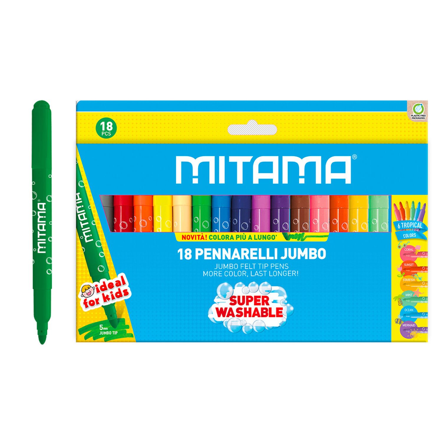 Mitama - pennarelli jumbo lavabili punta maxi - 18 colori - MITAMA
