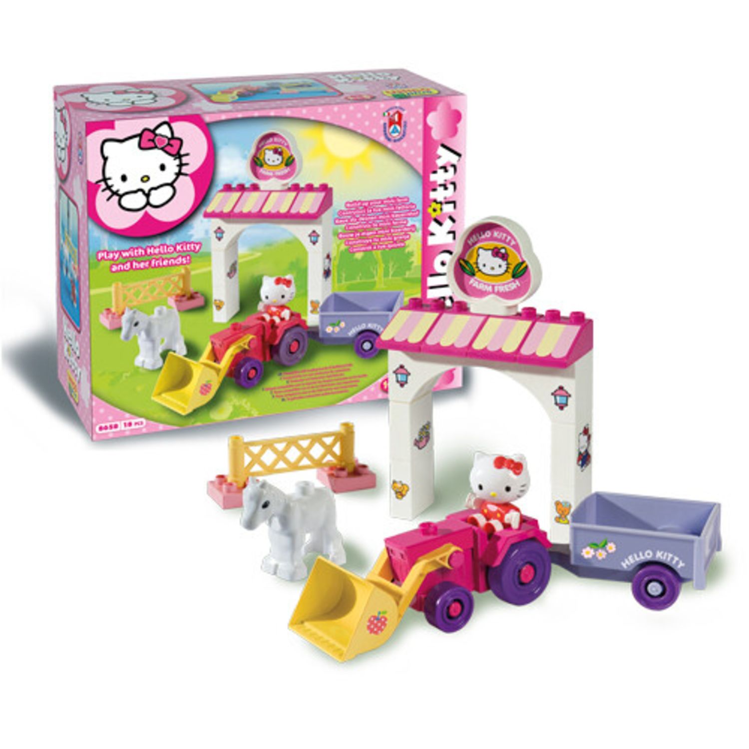 Set costruzioni 18 pezzi con trattore e cavallo - hello kitty fattoria - Hello Kitty