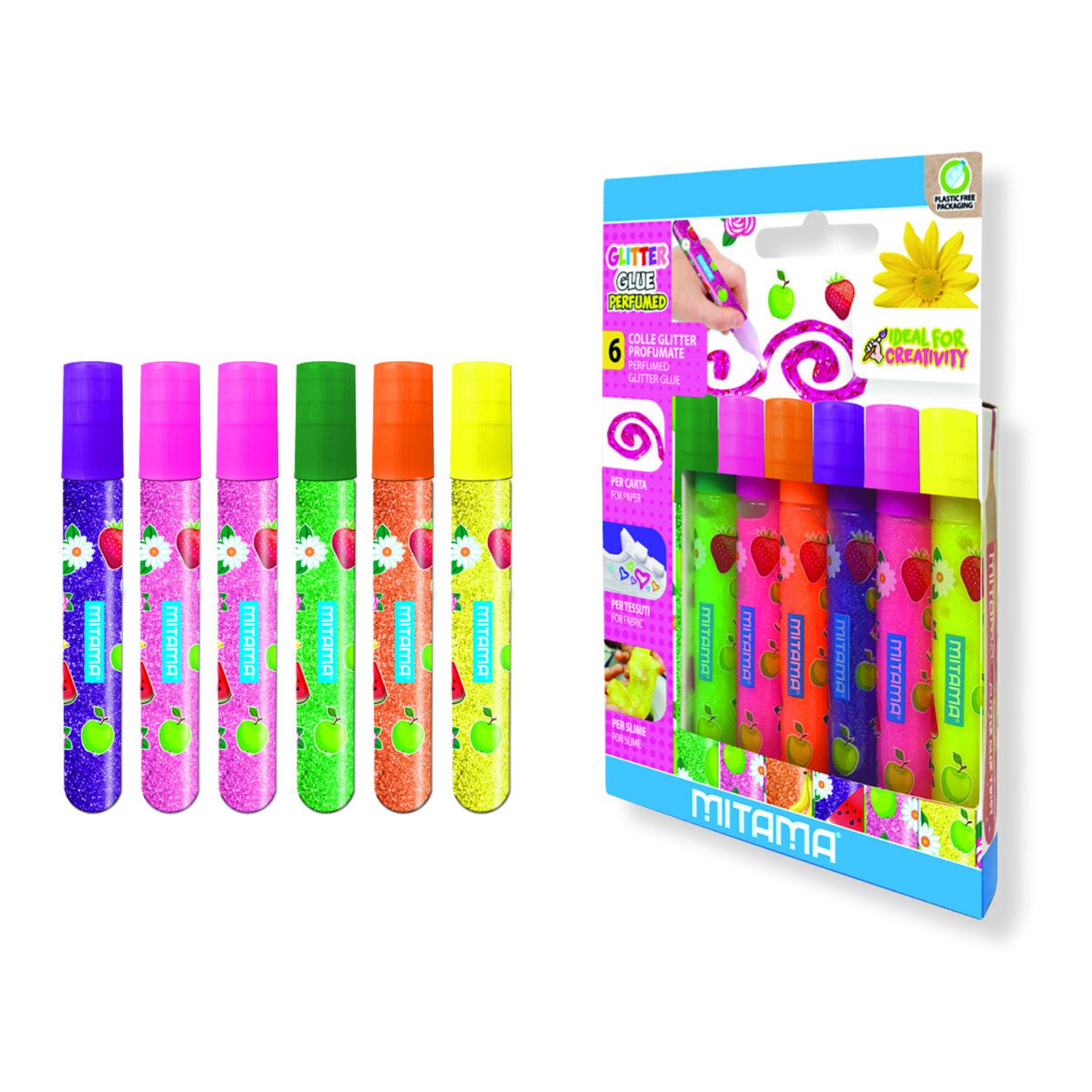 Colla glitter perfumed mitama, a rilievo,10,5ml, col. ass., bl. 6 pz - MITAMA