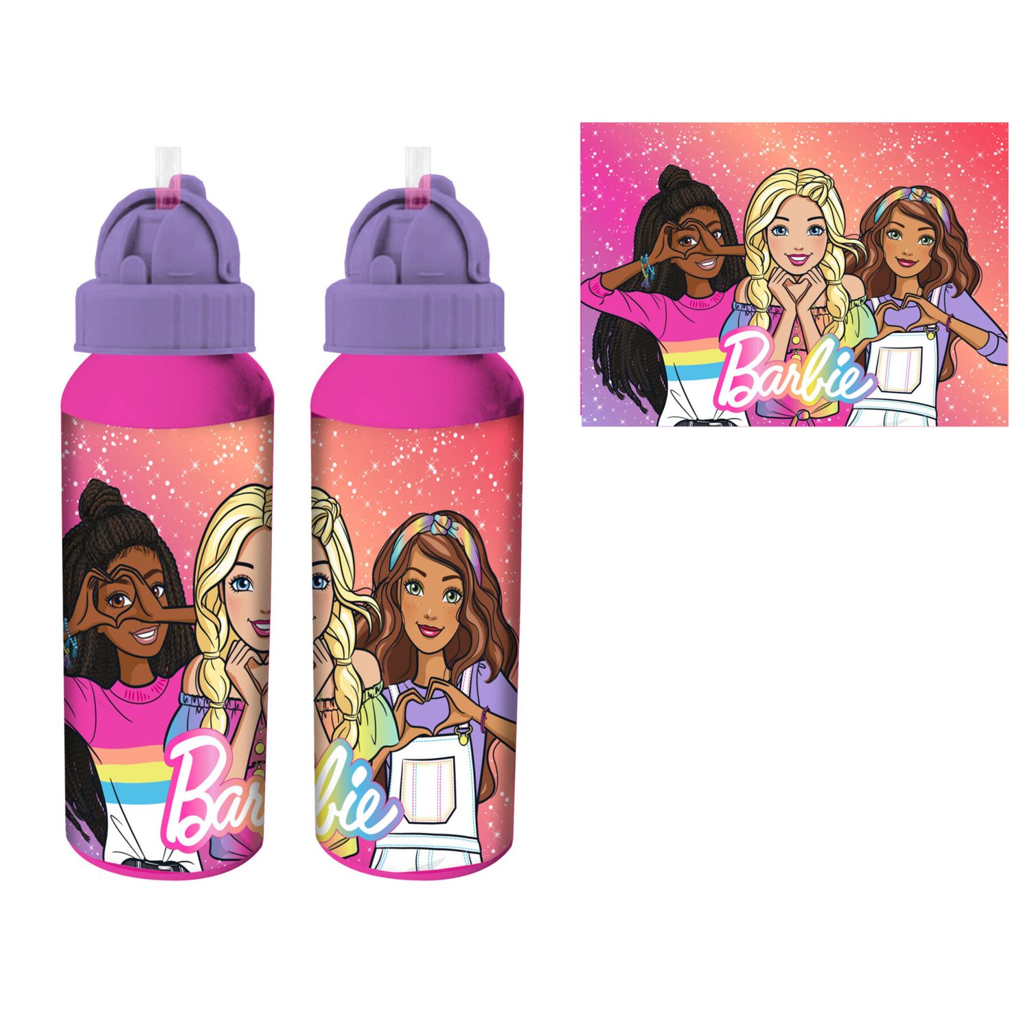 Borraccia alluminio 550 ml con beccuccio - barbie assortita - modello sport - Barbie