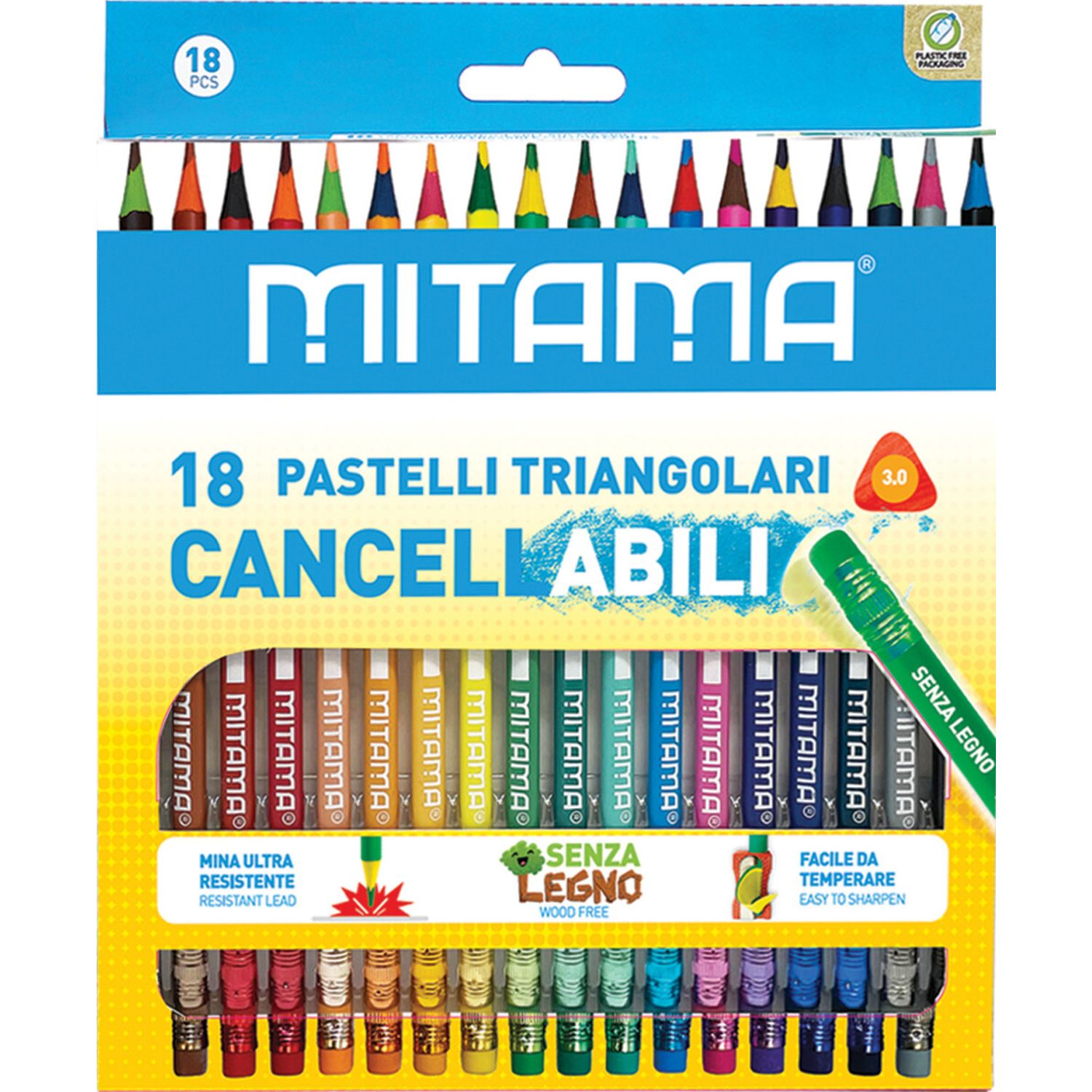 Pastelli cancellabili mitama triang. laccat, mina 2.8, c/gomma, scat. 18 pz - MITAMA