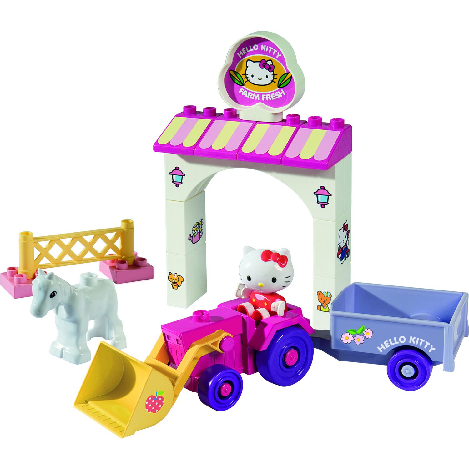 Set costruzioni 18 pezzi con trattore e cavallo - hello kitty fattoria - Hello Kitty