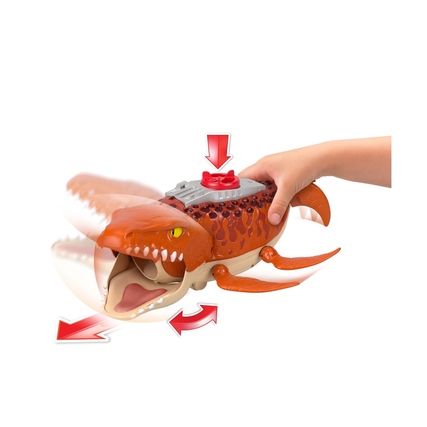 Imaginext jurassic world la rinascita - mosasauro acquatico, dinosauro e personaggio dal film, barca con lanciatore e proiettili - IMAGINEXT