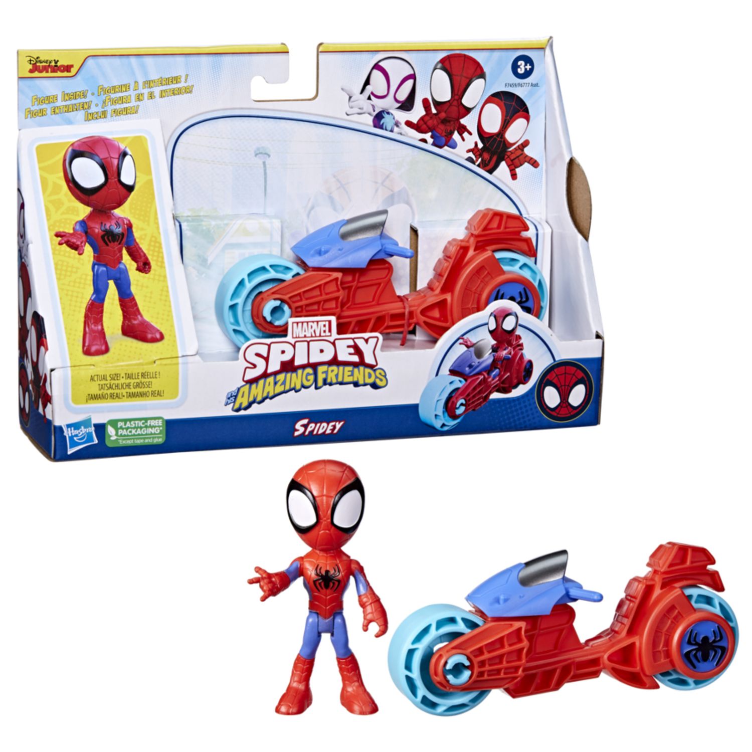 Hasbro marvel spidey e i suoi fantastici amici - action figure con moto giocattolo, giocattoli prescolari per bambini e bambine - SPIDEY