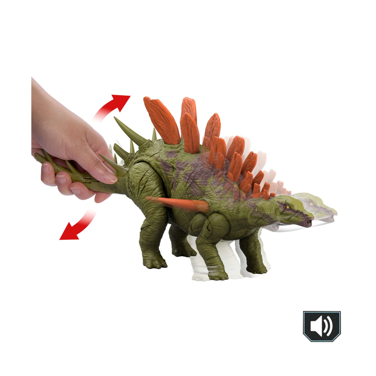 Mattel jurassic world - kentrosaurus ruggito selvaggio, dinosauro snodato con ruggito feroce e azione d'attacco inclusa - Jurassic World