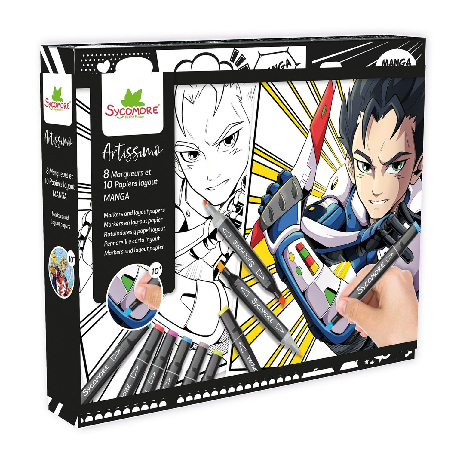 Sycomore - pennarelli e fogli con griglia manga - il tempo degli eroi - 