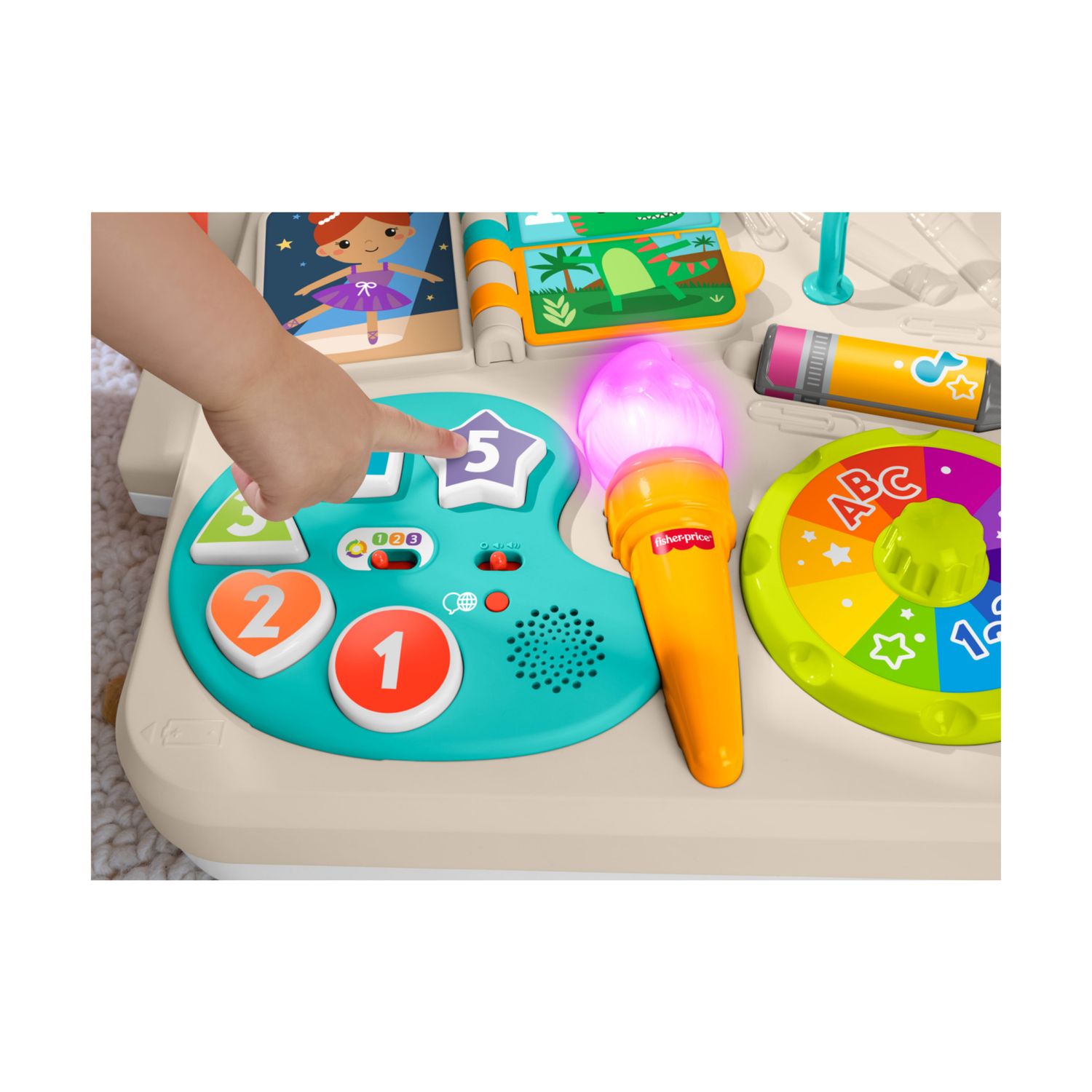 Fisher-price - tavolino attività 4 in 1, pannello interattivo e cavalletto d'arte, con luci, suoni e canzoncine - FISHER PRICE