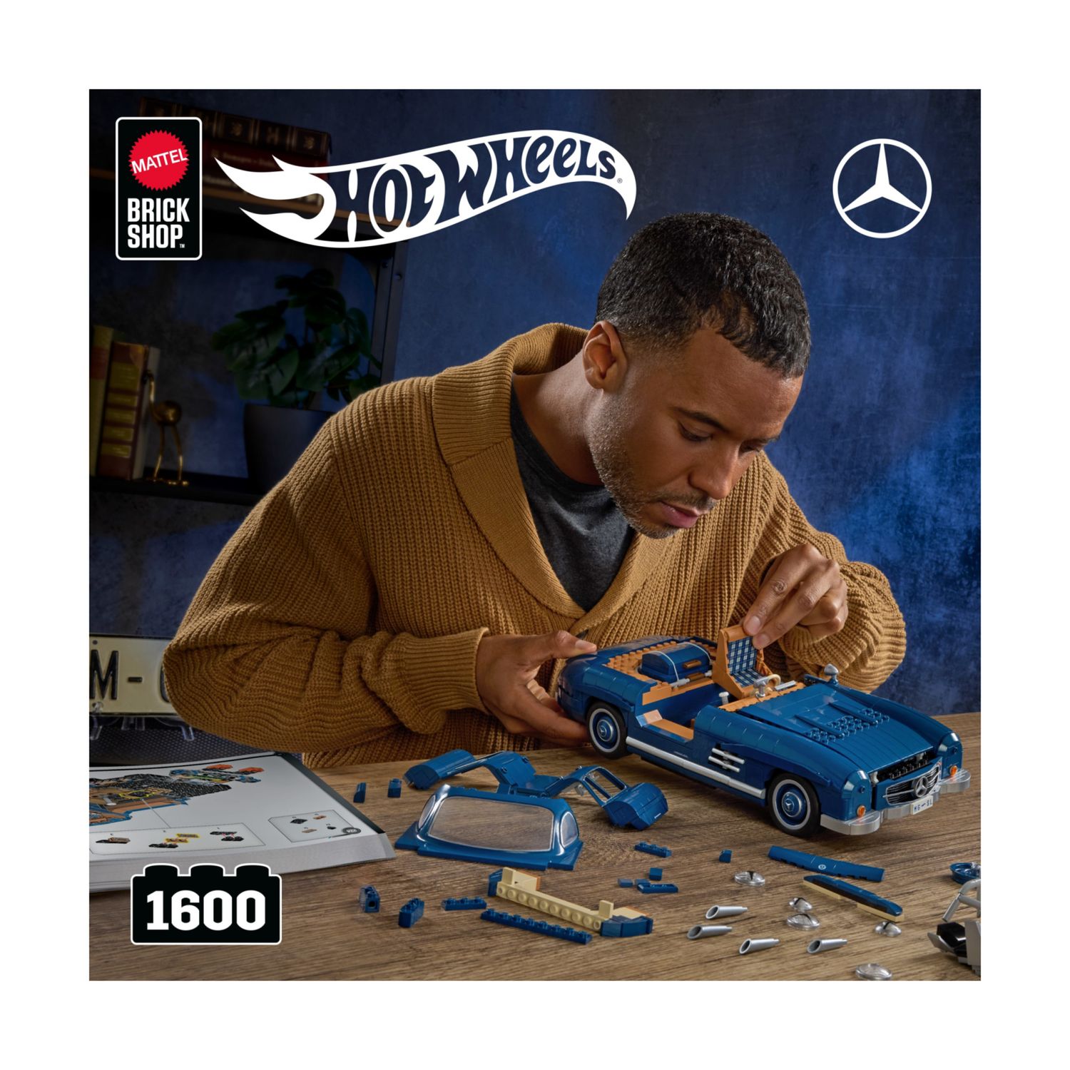 Mattel brick shop hot wheels - mercedes-benz 300 sl serie premium, set da costruire con 1600 pezzi, parti in metallo, modellino e adesivi inclusi - BRICK SHOP, Hot Wheels