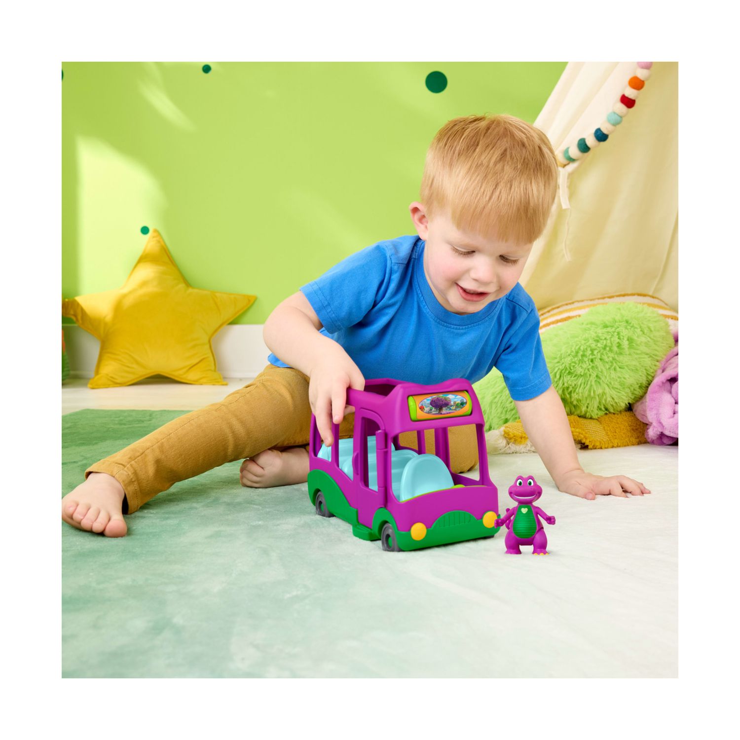 Fisher-price il mondo di barney - autobus delle avventure, set con veicolo e personaggio snodato barney incluso - FISHER PRICE