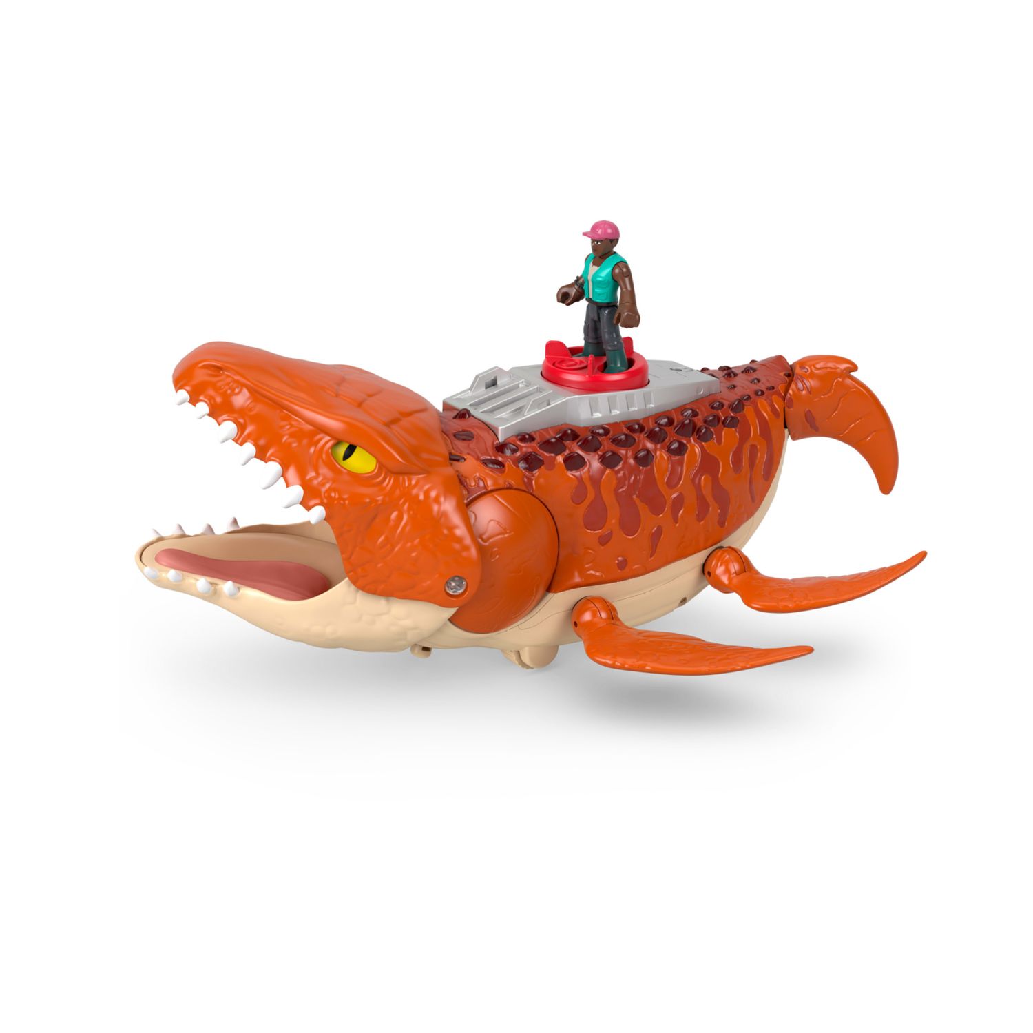 Imaginext jurassic world la rinascita - mosasauro acquatico, dinosauro e personaggio dal film, barca con lanciatore e proiettili - IMAGINEXT