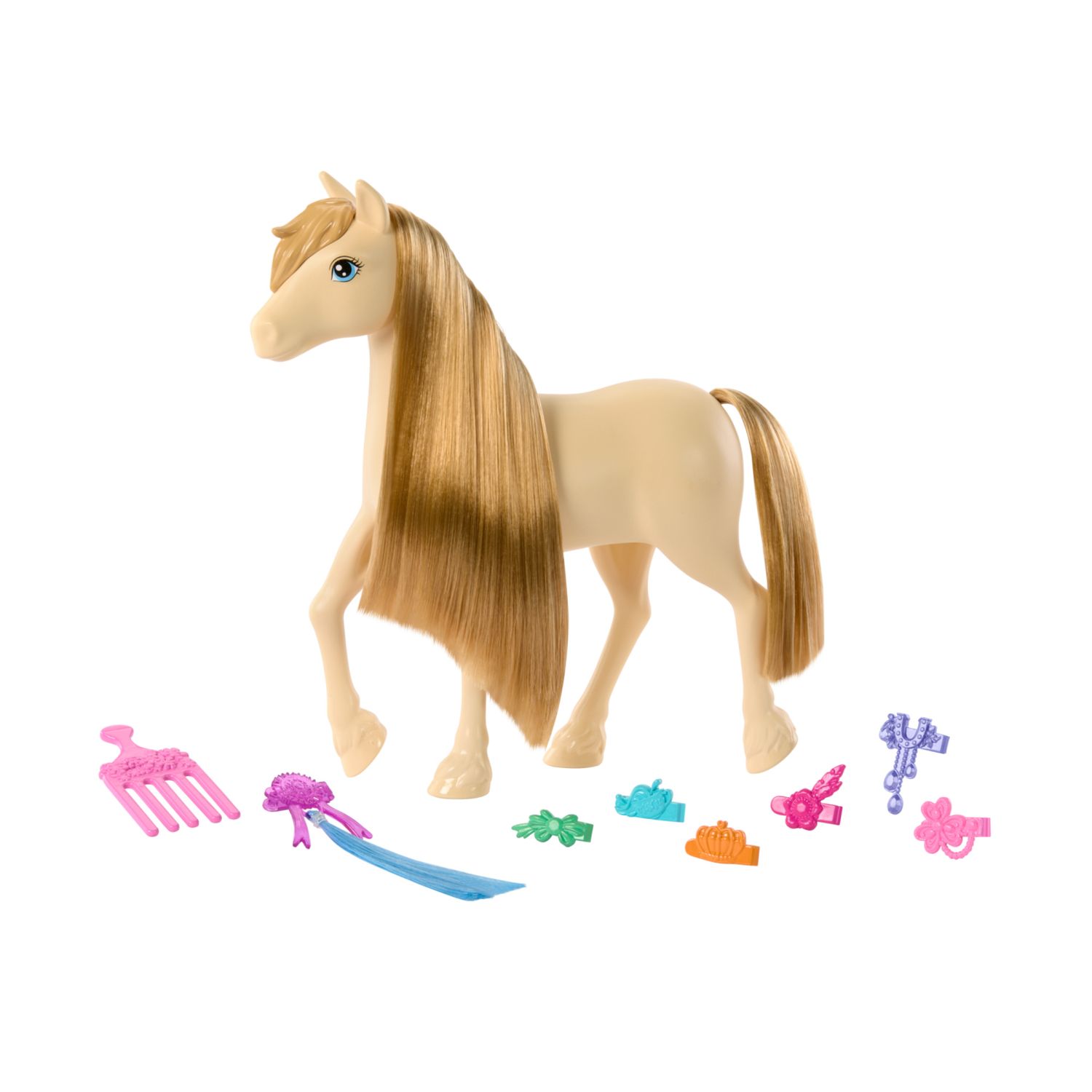 Barbie - pony, cavallo con lunga criniera da acconciare, pettine, extension e accessori per lo styling inclusi - Barbie