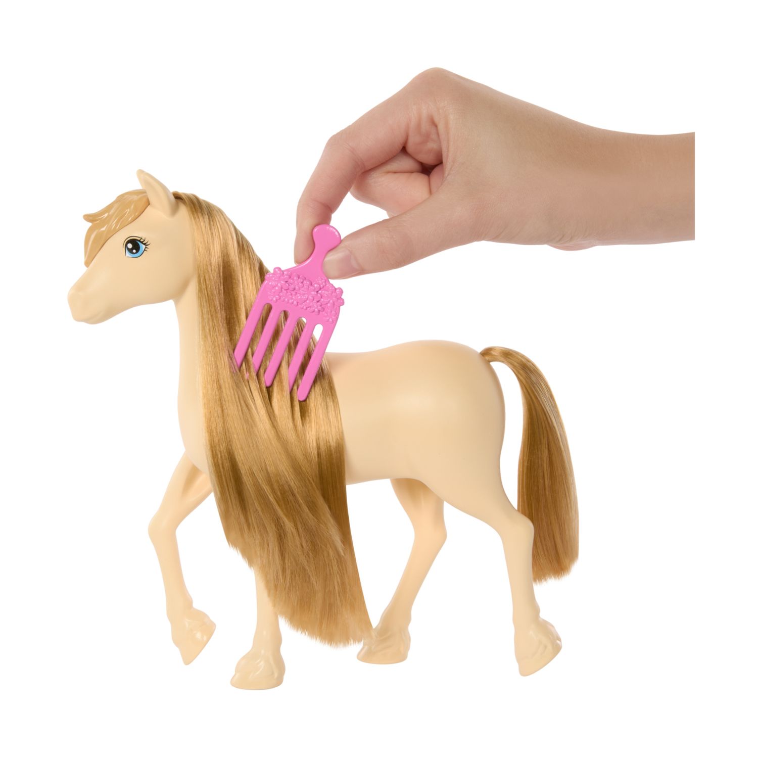 Barbie - pony, cavallo con lunga criniera da acconciare, pettine, extension e accessori per lo styling inclusi - Barbie