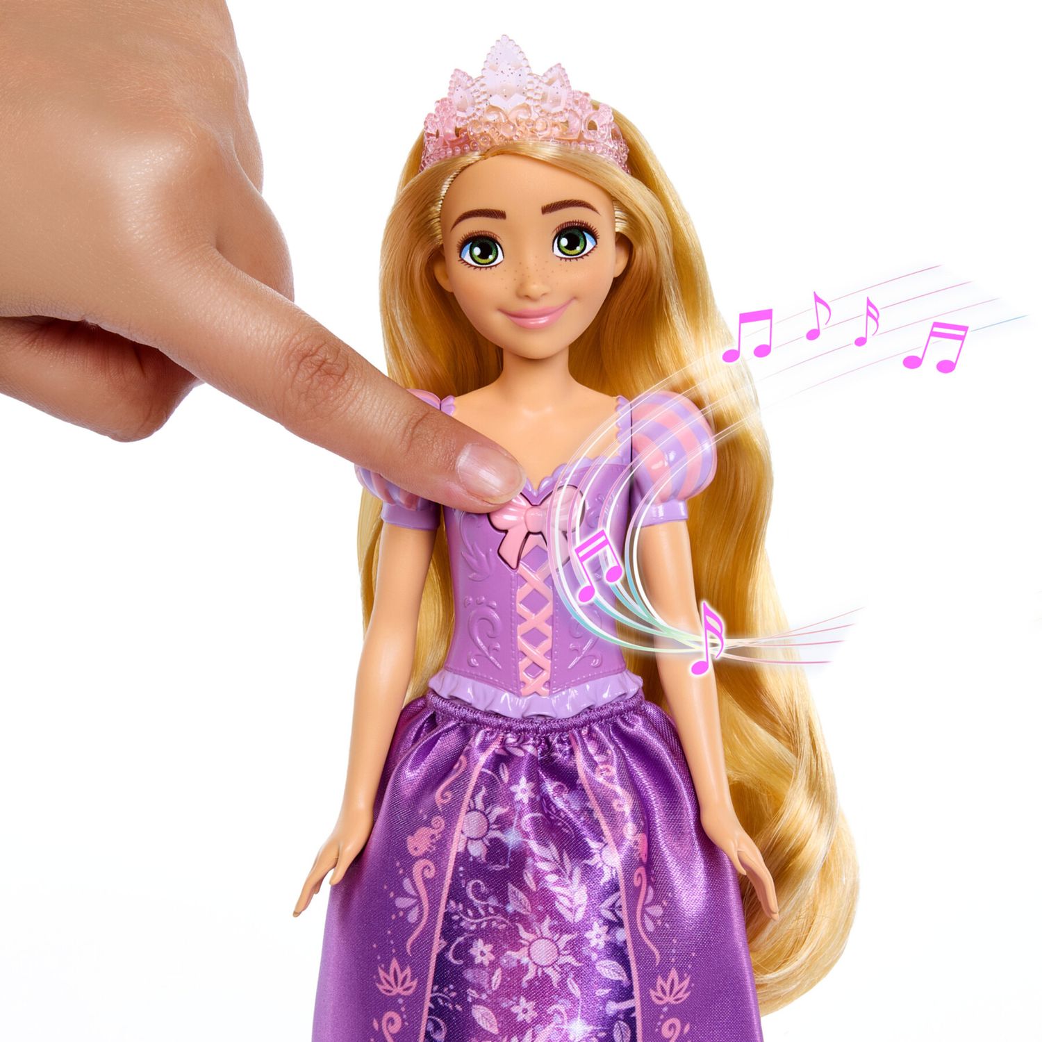Mattel disney princess - rapunzel cantante, bambola bionda con abito viola che canta la canzone "aspettando una nuova vita" in 4 lingue - Barbie