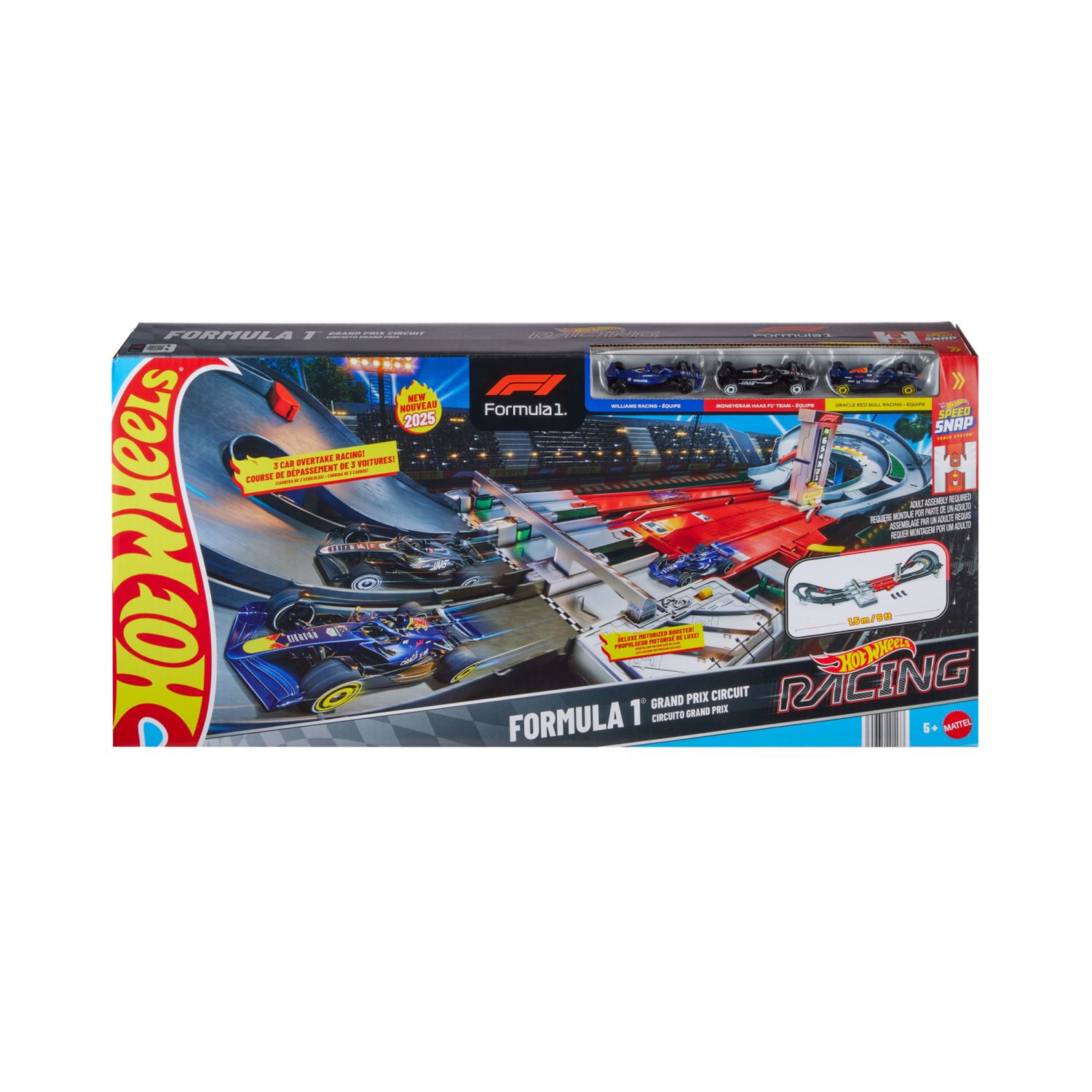 Hot wheels racing - circuito grand prix, set pista con due modalità gara e booster motorizzato, include 3 veicoli di formula 1 - Hot Wheels