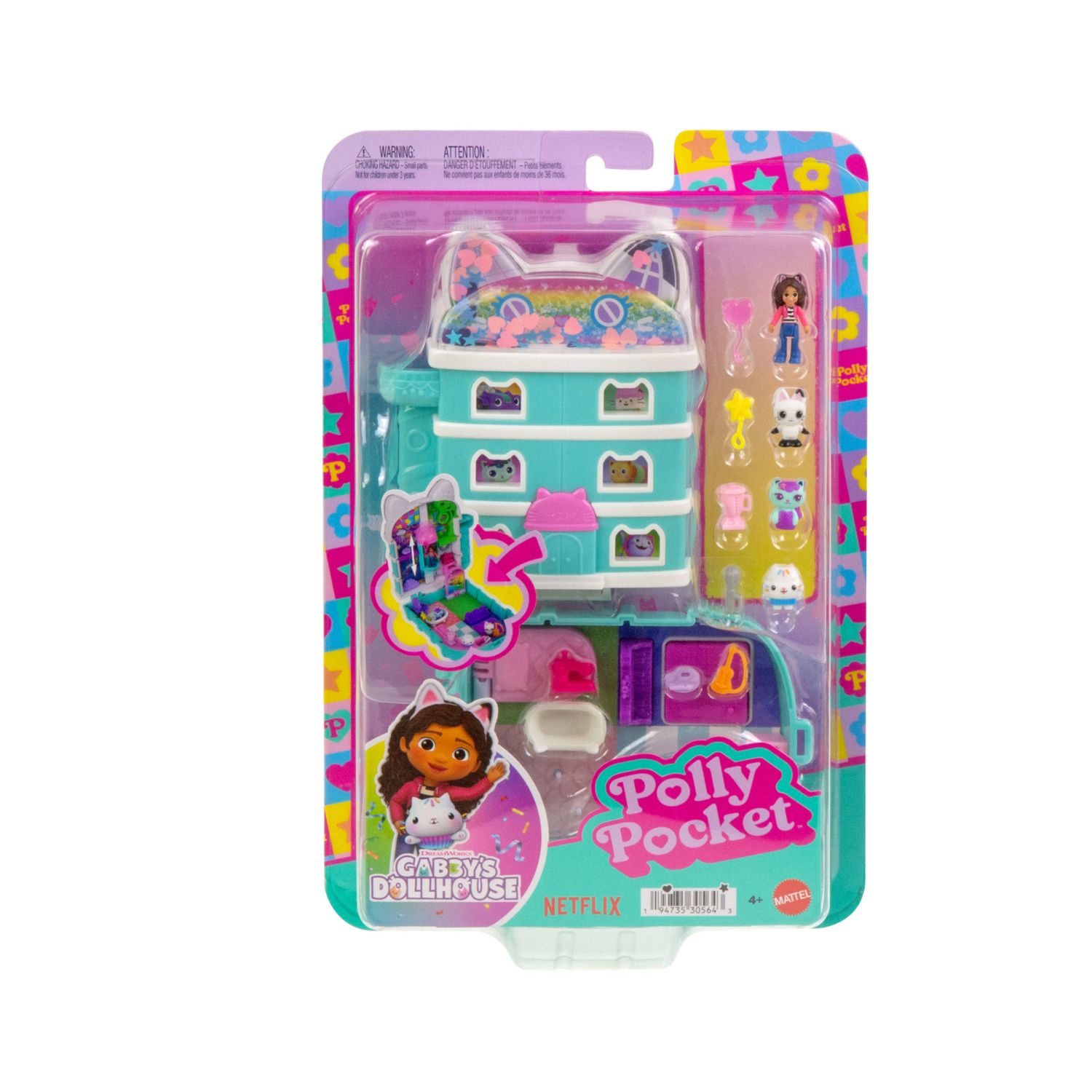 Polly pocket - la casa delle bambole di gabby, cofanetto con mini gabby, 9 accessori e amici gattini - Polly Pocket