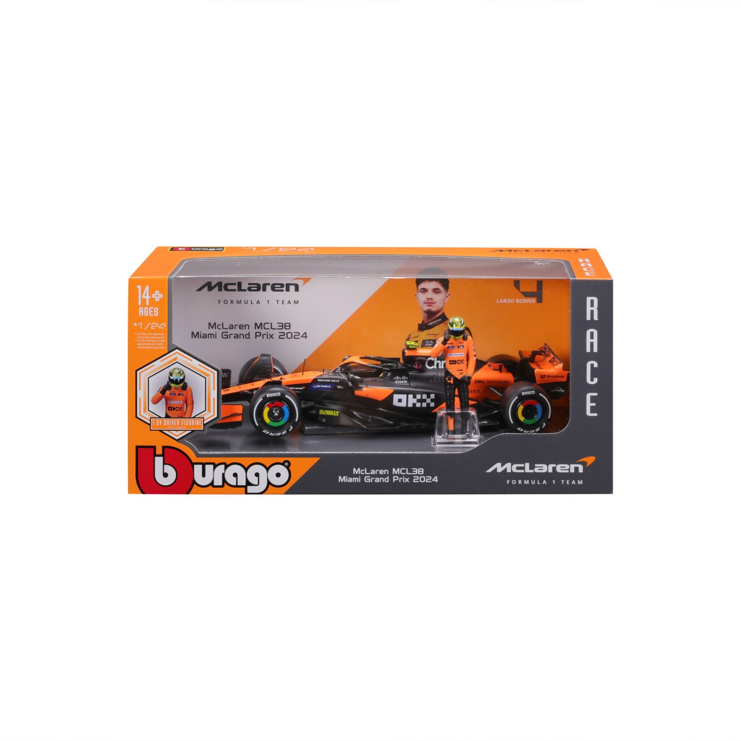 Auto f1 mclaren mcl38 2024 in scala 1:24 con personaggio norris - BBURAGO