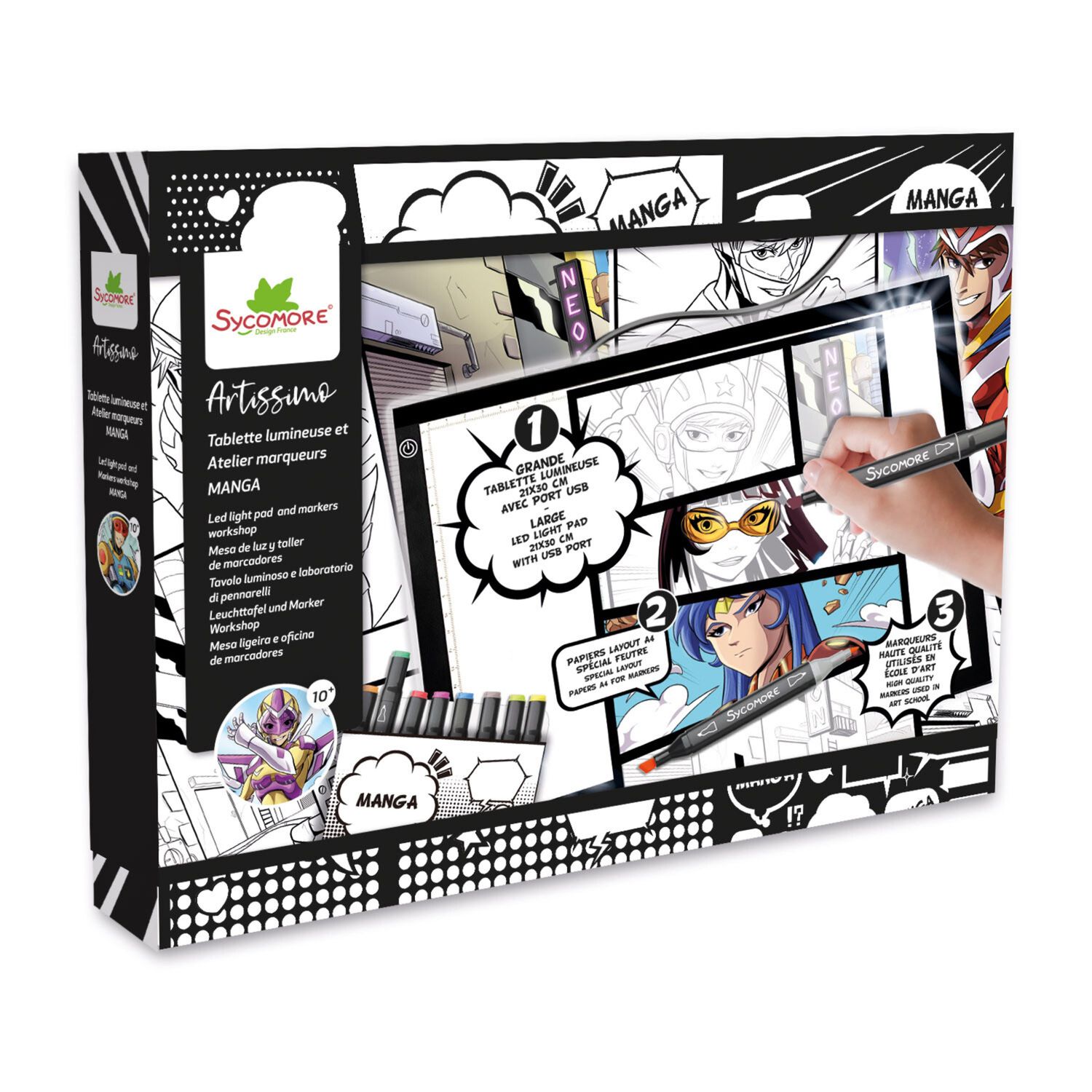 Sycomore - a lezione di manga - tavoletta luminosa a led e pennarelli - 