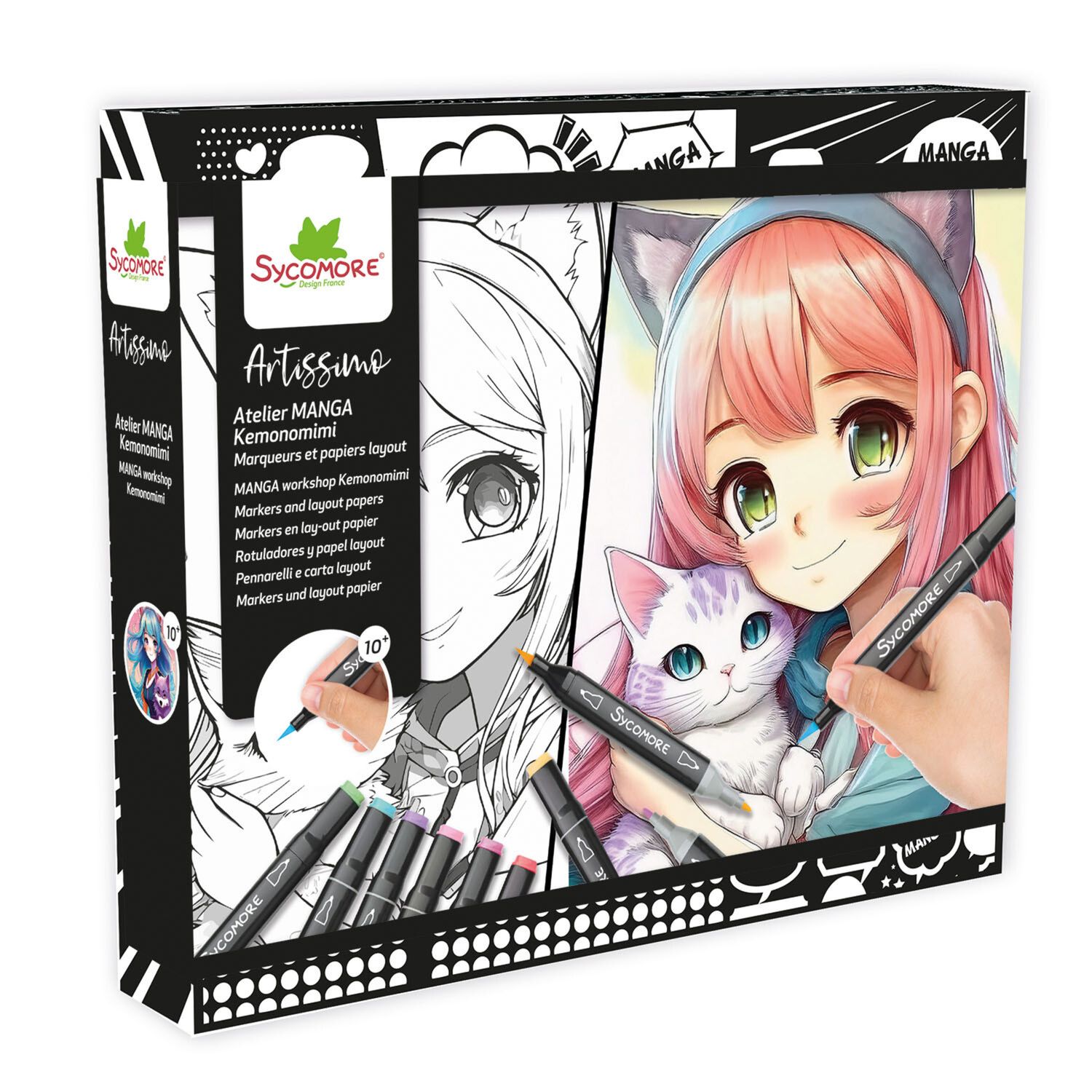Sycomore - a scuola di manga kemonomimi - pennarelli e fogli con griglia - 