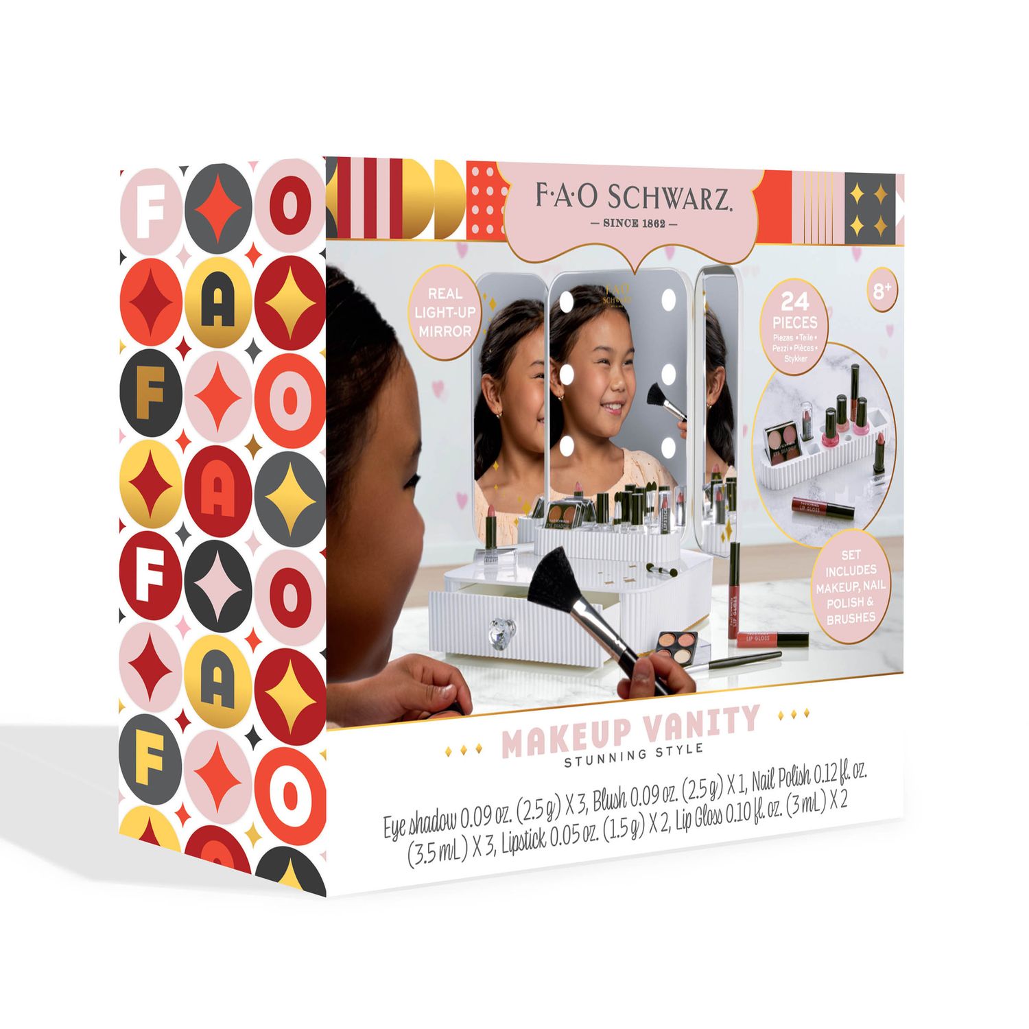 Fao schwarz - set trucco bambina 24 pezzi con toeletta led - 